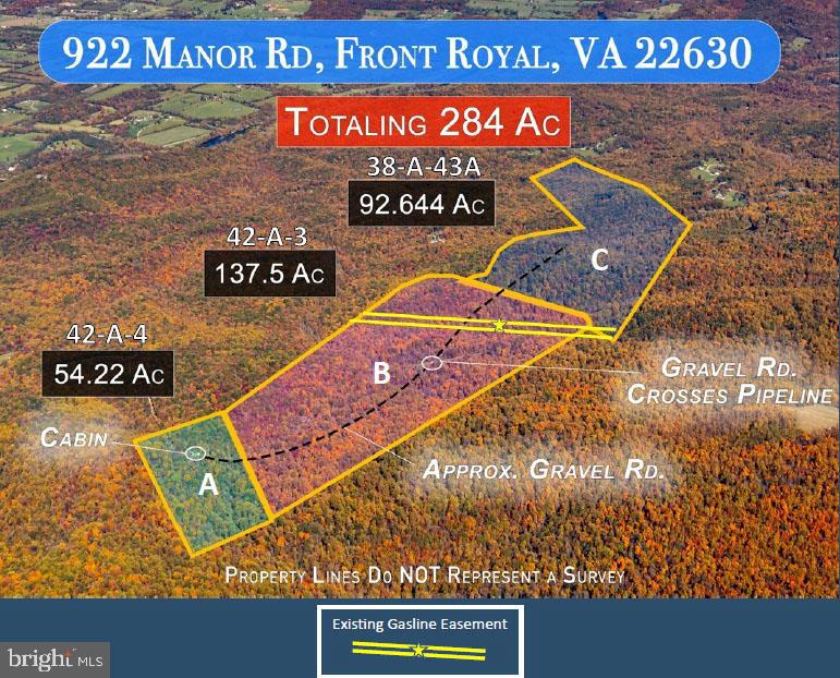 Escape the city to your own private retreat. Enjoy hiking, camping, hunting, mushrooming and more!
Total of approximately 284.3 AC 
Septic and well staked out and home sites on all 3 parcels; existing power and trailer on parcel 42-A-4 (54.22 AC, labeled “A”
Conservation easement - 1 home/lot
1 hour east to Dulles, 30 minutes east to Middleburg & 30 minutes west to Winchester
Winchester, VA offers white water rafting, fishing, hiking, biking, climbing and great restaurants 
Rare opportunity to own 284 acres of wooded ( 95%) retreat with oak, walnut, apple, pear, persimmon, paw paw, hickory, chestnut and poplar trees. Abundant wildlife including turkey, deer, bobcat, abundant songbirds, hawks and eagles
3 miles to the Shenandoah River.