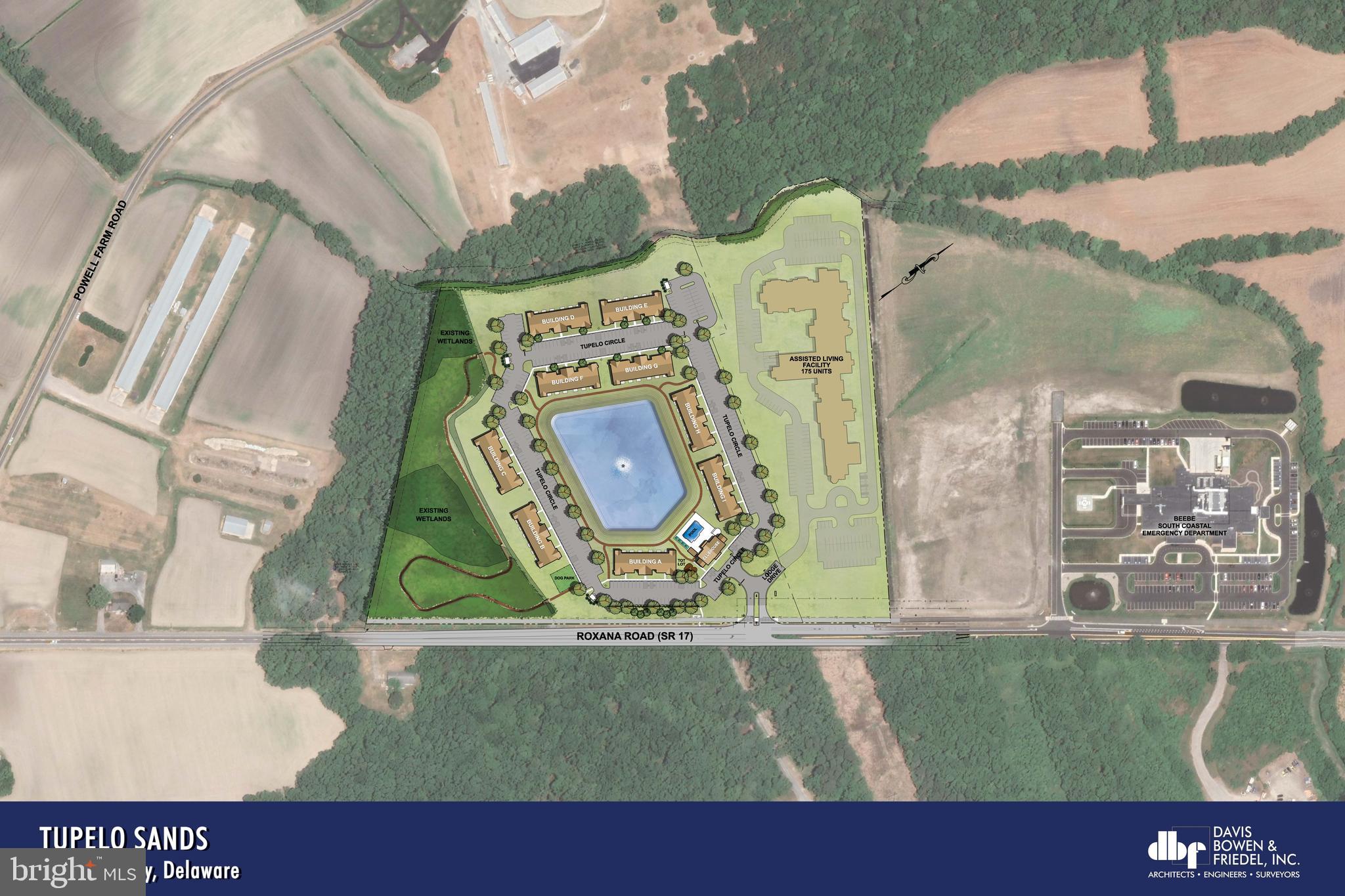 Land use approval in place for 175 unit Senior Living facility, located adjacent to the Beebe South Coastal Health Campus.  The Town of Millville will require building plans to be submitted in order to obtain preliminary site plan approval.  No site engineering has taken place.  

Entrance from Roxana Rd constructed as part of adjacent apartment project.