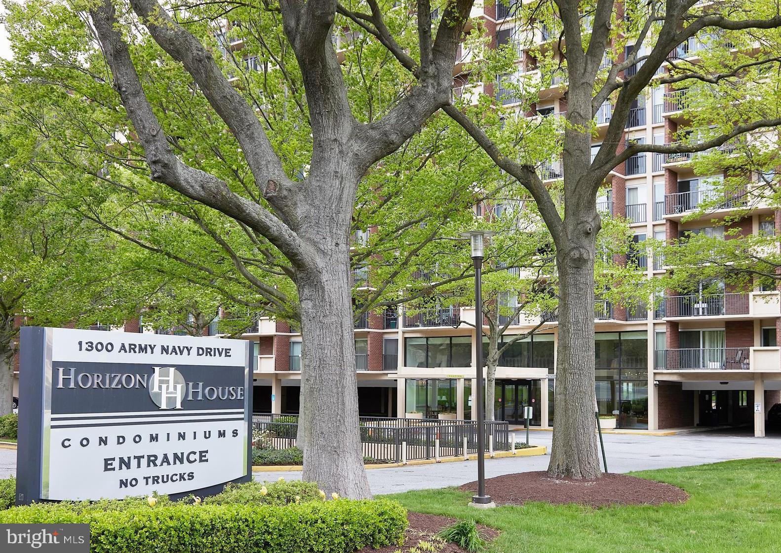 Come see this beautiful condo! Featuring 1 bed, 1 bath, updated kitchen, updated bathroom and walk-in closet with ample storage.  Natural light fills the Livingroom thanks to the floor-to-ceiling double-pane sliding glass doors leading out onto a private balcony with access to both the living room and bedroom.  Enjoy your morning coffee or evening drink with beautiful sunsets and panoramic views. The bedroom has two spacious closets and an on-suite upgraded bathroom.  1 covered parking space conveys.  Residents at Horizon House enjoy 24-hour Front Desk Concierge, Control Access Entry, Community Room, Sun Deck, Swimming Pool, Tennis Court, and Picnic Area. Washer/dryers same floor. Private balconies, almost seven acres landscaped grounds, and a rooftop deck provide for incredible scenic views of DC & VA. Pets allowed (dogs, cats, fish, caged birds), two pets per unit, no size limit. Two laundry rooms per floor. Additional storage units on site.  A fabulous location with an easy commute to Washington, DC and surrounding areas! Literally minutes to restaurants, grocery stores, shopping, Pentagon Row (ice skating / summer concerts), the Fashion Center at Pentagon City, Crystal City (the Underground / Restaurant Row). Pentagon City Metro Station within 1/2 mile, quick access to I-395, Ronald Reagan Airport 2 miles and a stone's throw to the new Amazon Headquarters. The condo fee includes all utilities so you only need to pay for your cable and Wi-Fi! Life couldn't get easier than this!