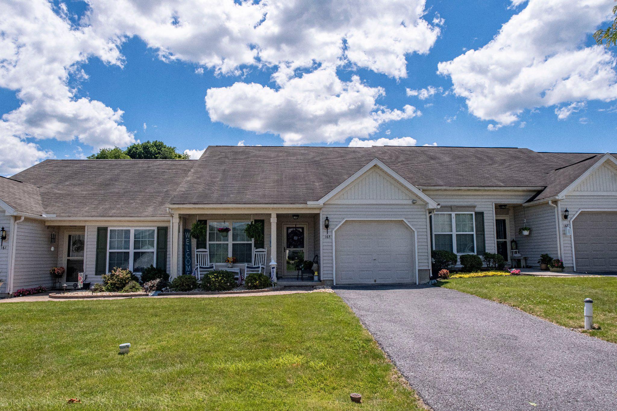 One floor living in convenient location! This Blossom Hill townhome features spacious eat-in kitchen with all appliances, adjoining family room with sliding doors to patio, primary bedroom, 2nd bedroom or den, laundry room and full bath. Rear patio with views of the fields and occasional wildlife behind the house! Efficient natural gas heat and central AC. Enjoy living in one of the most popular neighborhoods in Mifflin County!  Call soon for your personal tour!