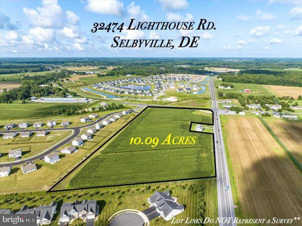 Prime commercial location in Selbyville of 10.09 acres. This is a rare commercial development opportunity  on the busy intersection of Lighthouse Sound Rd. (Route 54) and Hudson Rd.  There are already many existing new homes surrounding this property and more than 3,200 additional homes are coming soon.  This is the perfect location for a shopping center, multiple smaller retail businesses, and/or medical or other professional offices to serve these homes and the entire Selbyville, Bayside, Fenwick, Ocean City area.  The Seller will finance up to 70% of the purchase price at 1 percent below the current prime lending rate for up to 5 years.  If you are interested in only the highly visible corner piece on Hudson Rd. and RT 54 seller will sell a 3-acre parcel on that corner for $3 million.  This is an incredible business opportunity.  The property is located 8 miles from the beach.