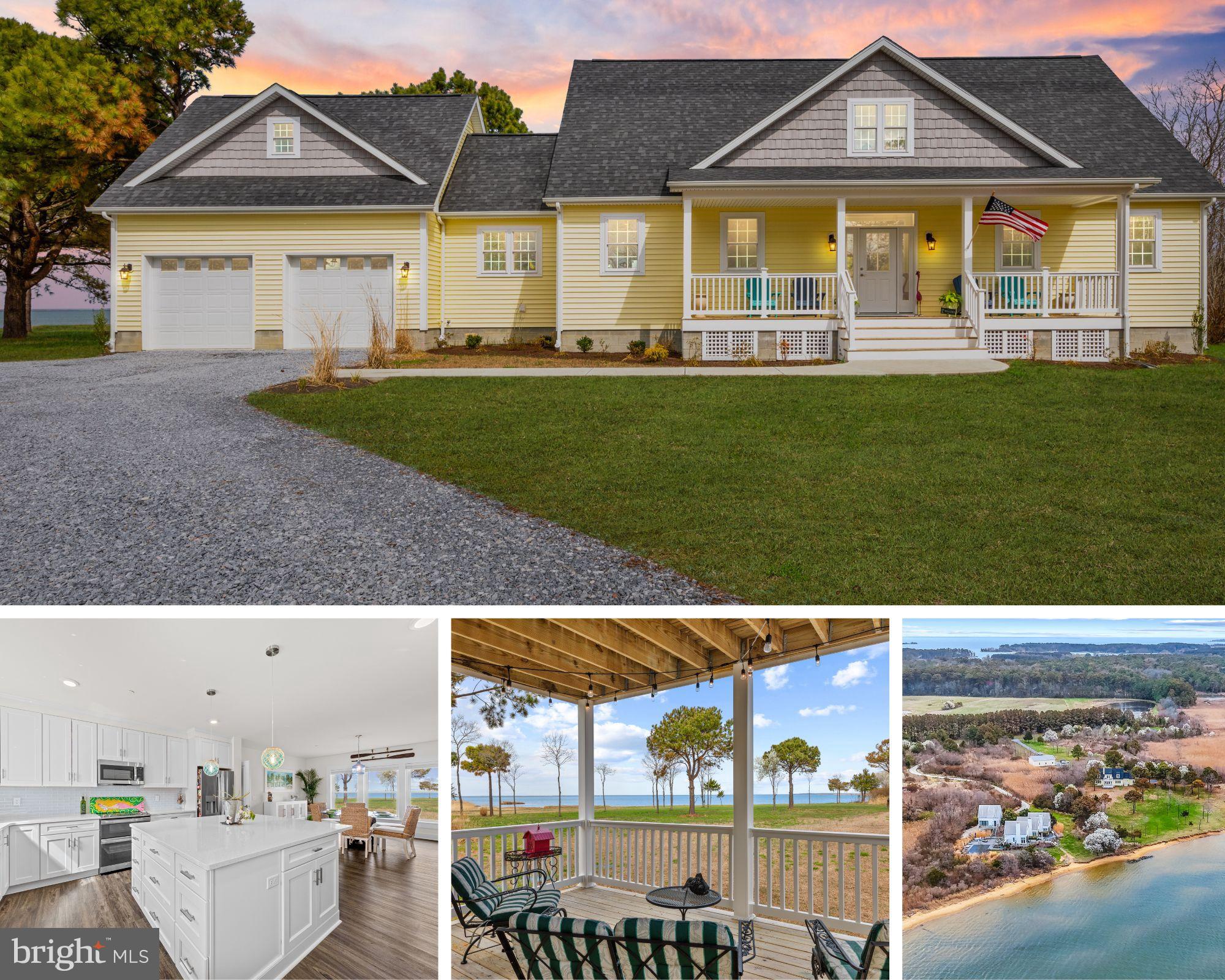Discover this stunning, custom-built waterfront Cape Cod nestled in Ferry Cove, Sherwood, a serene setting that is located right next door to a HGTV dream home!  Newly constructed in 2024, this home offers the ultimate blend of luxury and comfort. Owners enjoy direct access to a beautiful sandy beach with 186 feet of waterfrontage on the Chesapeake Bay, creating the perfect space for both relaxation and entertaining guests. Step into the modern kitchen, which features ample storage, an oversized island, and an eye-catching glass backsplash. The open floor plan is designed for seamless entertaining, while a cozy fireplace provides warmth and ambiance on chilly evenings.
The main level primary suite boasts breathtaking water views and an owner's suite that is sure to impress. Upstairs, a spacious loft opens to a second balcony deck that overlooks Ferry Cove—perfect for watching sunsets on warm evenings. Each of the two bedrooms includes a private bath, and the second room features a large bonus room situated above the oversized two-car garage. This flexible space offers numerous possibilities to suit your lifestyle needs.
Set on over 5.5 acres, the property delivers privacy, water access, and the luxury of your own private sandy beach. There is also plenty of space for storage for your hobbies with a 36x42 pole barn added to the property in 2025.
Experience modern amenities and an inviting coastal lifestyle in this exceptional retreat. Whether you seek a year-round residence or a getaway, this property offers an idyllic setting to enjoy the best of waterfront living.