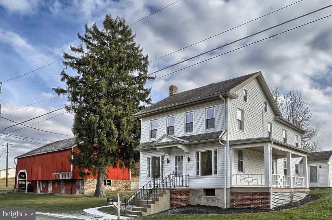 SIMPLISTIC CHARM...the perfect property for the car enthusiast or hobbyist. This 1830 Farm House has lots of recent updates: newer windows/roof/exterior vinyl, brand new plumbing & electrical (200 amp). You'll love the outbuildings including a large American Chestnut Bank Barn w/water & 30 amp elec. Also a lg 2 bay oversized steel structure w/ 2 roll up doors, 100 amp elec, propane heat on full concrete foundation. Best of all...IT CAN BE YOURS.