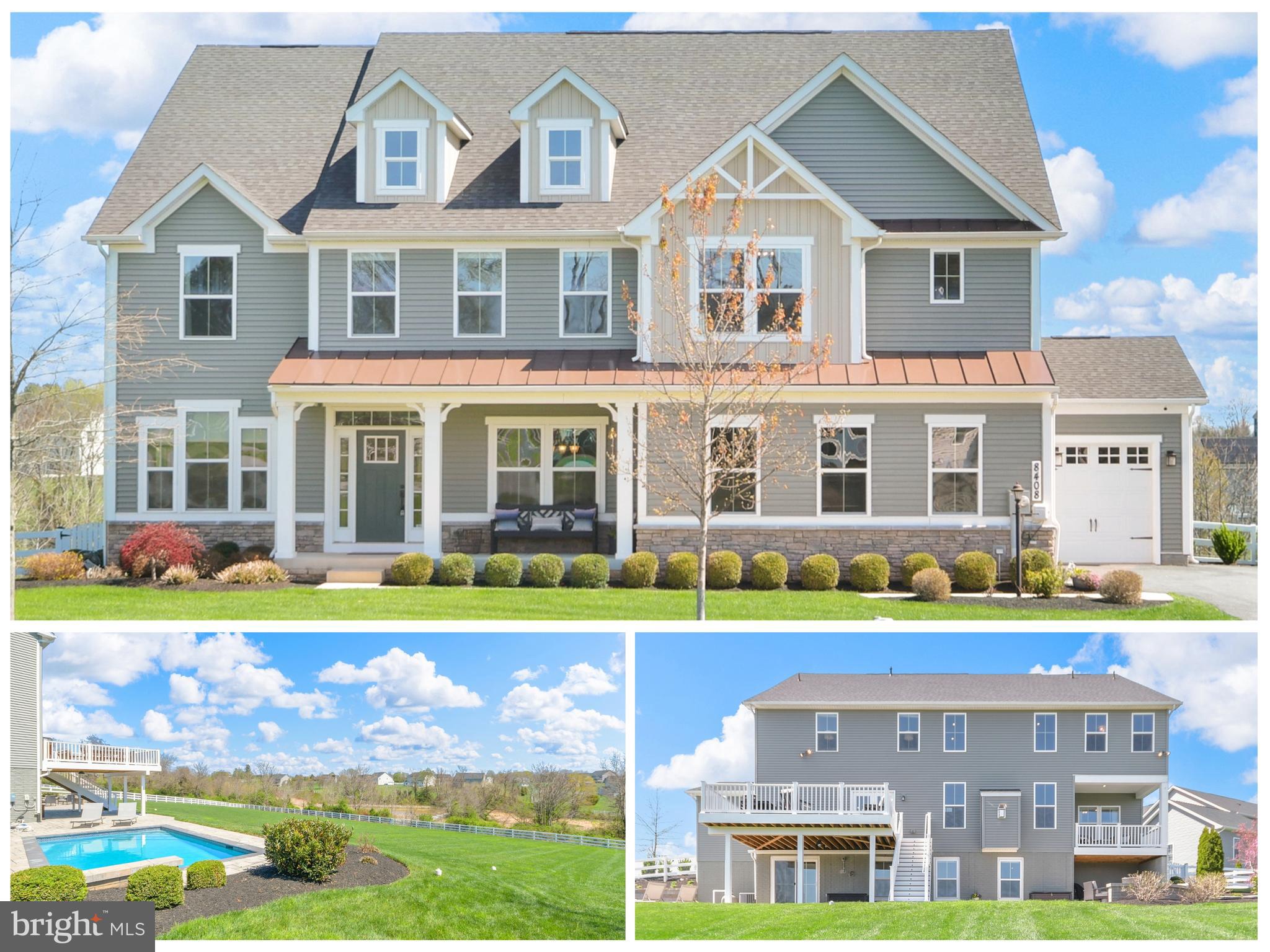 Welcome to your dream home—a breathtaking 7-bedroom, 5-bathroom estate perfectly positioned on a 1.1-acre fenced lot with beautiful views, a sparkling in-ground pool, and over 6,000 square feet. This is more than just a home—it's a lifestyle upgrade, where every detail has been curated to offer elegance, comfort, and functionality in equal measure. Whether you're hosting unforgettable gatherings, enjoying quiet family nights, or working from home, this stunning property offers the perfect blend of high-end finishes and practical spaces, making it truly one-of-a-kind. Step into a light-filled foyer, and immediately to your left, behind French doors, you'll find a dedicated office—a private retreat ideal for remote work, reading, or planning the day ahead. Across the hall, a formal dining room provides a refined setting for dinner parties, holiday meals, and everything in between. The main level also features a spacious bedroom with a connected full bathroom, perfect for guests or multi-generational living. At the heart of the home, you'll discover the two-story family room, a show-stopping space with a coffered ceiling, a dramatic floor-to-ceiling stone fireplace, and oversized windows that bathe the room in natural light. This open and airy living area seamlessly connects to the kitchen and upper balcony, making it a true gathering place for family and friends. The gourmet kitchen is the centerpiece of the home. A large center island offers ample prep and seating space, while the cooktop, double wall ovens, and sleek stainless-steel appliances—including a built-in wine fridge—provide all the tools you need to cook and entertain in style.
Enjoy meals in the sunny eat-in area with deck access, perfect for al fresco dining or weekend grilling. And just steps away, you'll find one of the home's most functional features—a large mudroom area that goes far beyond expectations. Behind the kitchen, this versatile space includes a walk-in pantry with custom shelving for optimal organization, a built-in workstation, and convenient access to both garages. It's the perfect drop zone and command center for busy lives. The upper level boasts five generously sized bedrooms, including a luxurious primary suite designed for total relaxation. With a tray ceiling, cozy sitting area with custom built-ins, and two spacious walk-in closets, this owner’s retreat is both elegant and inviting. The spa-inspired en-suite bathroom is an everyday indulgence, complete with dual vanities, a soaking tub, and an oversized walk-in shower with upgraded tile and finishes. An additional upstairs bedroom features its own walk-in closet and private en-suite bathroom, offering privacy and comfort for guests or older children. Three additional bedrooms share a well-appointed hall bath, providing ample space for family or guests. You’ll also appreciate the upstairs laundry room, outfitted with built-in cabinetry for convenience and organization. Head down to the fully finished walk-out basement, where possibilities abound! This level offers a sprawling recreation room, ideal for movie nights, game days, or simply relaxing. Entertain in style at the custom bar, outfitted with all the bells and whistles—a statement piece that elevates any gathering. Tucked around the corner is a separate playroom or hobby room, a flexible space perfect for crafting, kids' activities, or working out.  An additional bedroom with stunning custom trim work on the wall and a full bathroom round out the lower level. Step outside and fall in love with your very own private paradise. The in-ground pool offers endless summer fun, relaxation, and unforgettable memories! Whether you're lounging by the pool, dining on the deck, sipping coffee on the balcony, or simply enjoying the beautiful views from your own backyard, this outdoor space offers serenity and style like no other. Don’t miss your chance to own a home that truly has it all. Welcome to 8408 Sandia Ct... welcome HOME!