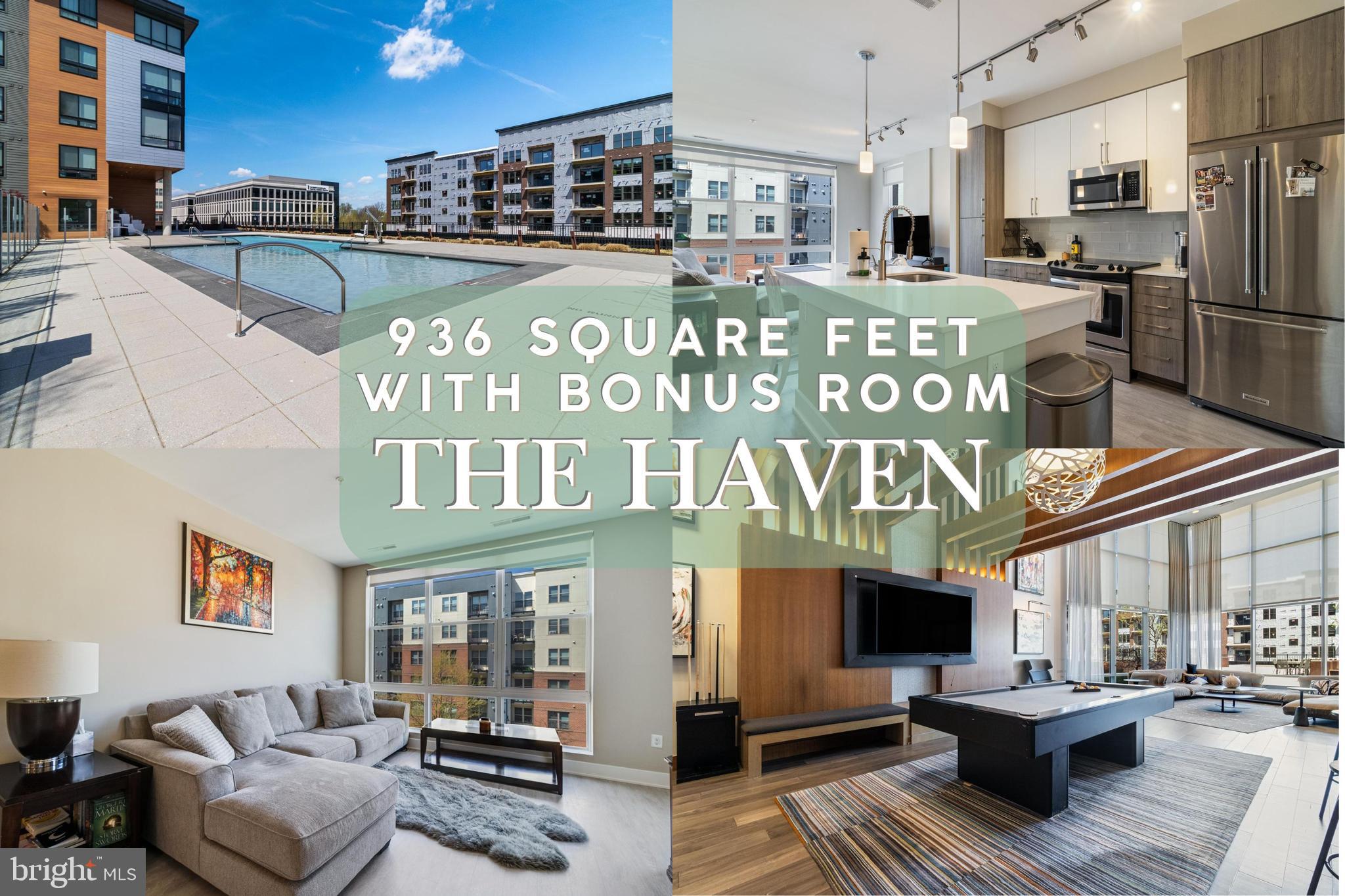 Tremendous value!!  This condo is the same size as the 2 bedrooms - bonus room is large enough for a Queen sized bed, or make it an office, craft room etc.   Welcome to National Harbor's award winning luxury condominium community, the Haven.  This specific condominium is unique to this building.  With a larger footprint of 936 square feet, this condo includes a large bonus space with a closet that could easily be used as a second living space.   With views of the MGM and potentially a view of the sphere in the future, this modern, open floor plan is full of natural light from the ceiling to floor windows.  With a large walk in closet, an in unit washer and dryer & beautiful finishes from top to bottom.  A HUGE bonus with this condo is the convenience.  The designated parking space is conveniently located directly in front of the elevator to your unit, and the unit is conveniently located to all the amenities.   This building is luxury in every sense.. with a sprawling over 15,000 sqft of  communal spaces that includes:  24/7 concierge, outdoor pool with sun deck, fitness center and yoga studio, secure building access, outdoor courtyards with areas for grilling, pet spa, bike storage, communal lounge and billiards, work pods & so much more.  This could be yours for a great price, don't miss out on this opportunity for luxury living at the National Harbor!
