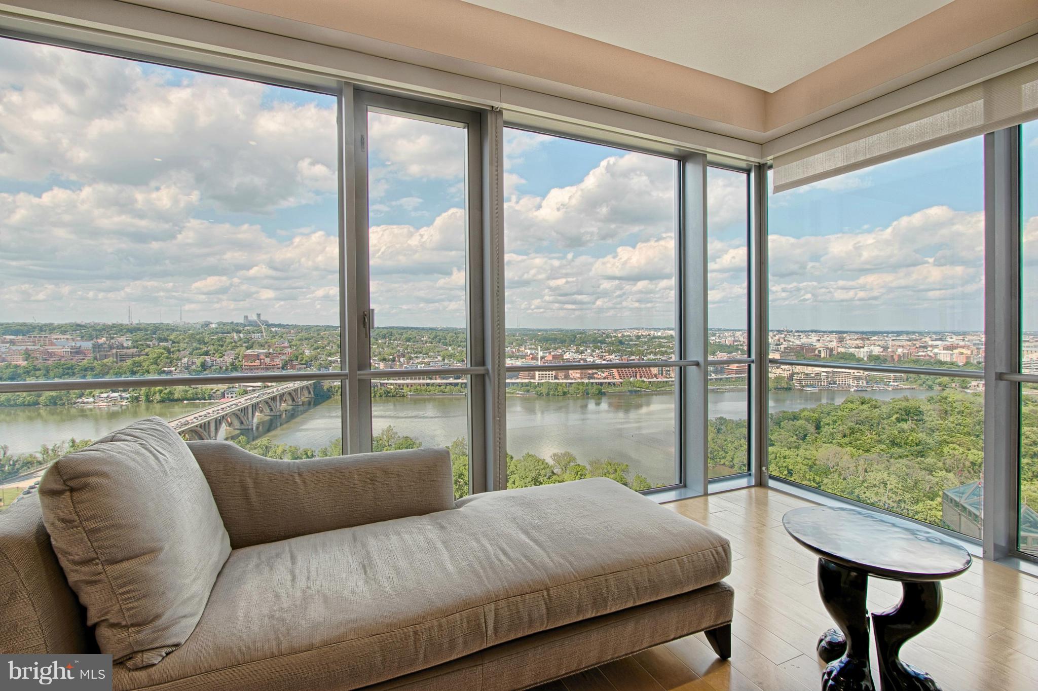 "Lock n Leave"..luxurious living for you in this 3800+sq ft  3 BR unit on the 28th floor offers unobstructed panoramic views of National Monuments Potomac River  Georgetown Waterfront SIMPLY UNMATCHED!!  Garage for 3 cars 24/7 concierge/fitness ctr/rooftop terrace access to Le Meridian Hotel services.  Must See! Embrace life at the top!