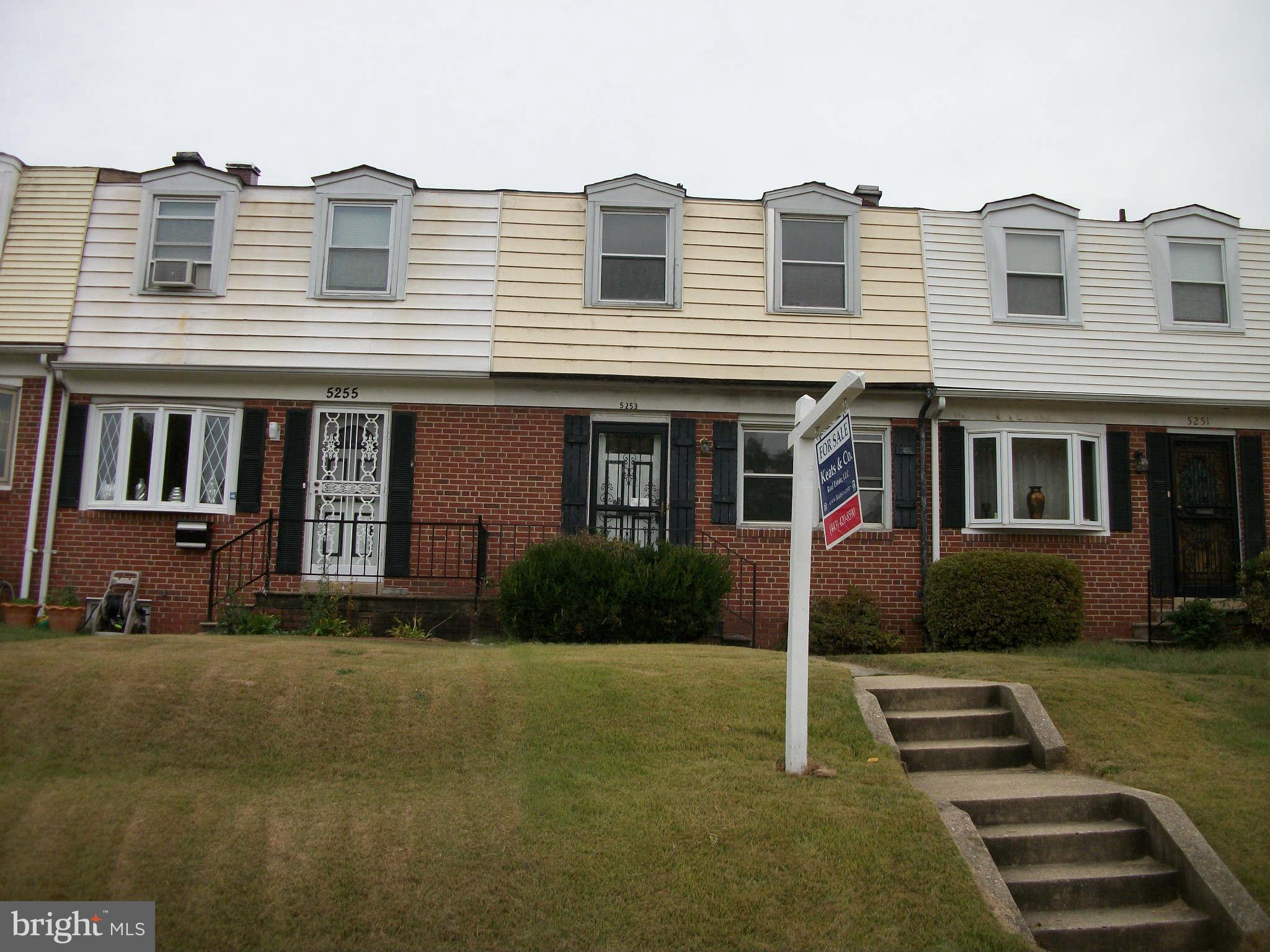 "BANK OWNED BARGAIN!" This is one of the best buys in Baltimore. This home offers 2 levels and a basement. The bedrooms are a decent size. The home needs some updating and may have hardwood floors under the current carpet that could be refinished.  The basement offers a bar area and a half bath. Needs some sprucing up, but a great home. Sold & priced AS IS! Great buy - bring your best offer!