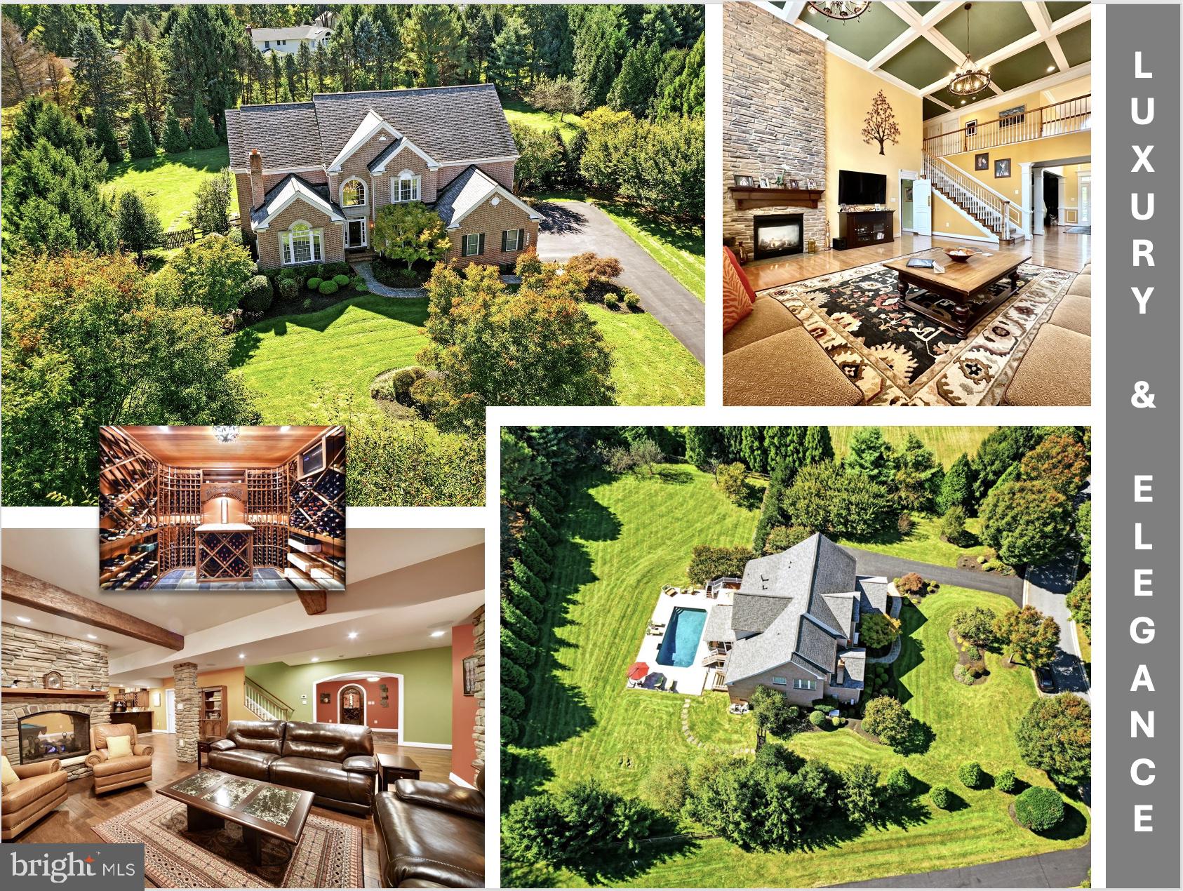Main Level Living with Resort-Style Elegance!  This exquisite all-brick colonial, w/7,600+ fin.sq.ft. and 3-car side-load garage, sits on a priv. 1.23-acre lot in the prestigious Belmont Farms Community. Surrounded by mature apple, pine, & willow trees, the fenced tree lined yard ensures privacy. Professional landscaping features crepe myrtles, burning bushes, and illuminated beds that highlight the bluestone pathway. The grand 2-story foyer leads to the expansive din. rm w/designer moldings that enhance the rooms elegance, while a refined study provides a peaceful retreat w/wood-burn fireplace, custom built-ins, rec. lighting & coffered ceiling. Gleaming hdwd flrs and designer window coverings run thruout the open main lvl. The Great Rm w/18’ high coffered ceiling & flr-to-ceiling double-sided stone fireplace, creates a stunning focal point. It flows seamlessly to the screened-in porch, w/views of the resort-style heated saltwater gray bottom pool, surrounded by a travertine patio. With an expansive composite deck, this oasis is perfect for entertaining. Unwind after a long day in the main-lvl primary suite featuring a lovely sitting area & spa-like bath w/jacuzzi soak tub, oversized shower, double vanity, and custom his & her California closets. The heart of the home is the gourmet kit., blending style and functionality. Anchored by a lrg ctr island, it features 42" maple cab., granite counters, ss appl., gas cooktop, double wall oven & lrg walk-in pantry w/California closet system. An abundance of cab. w/the butler’s pantry, built-in desk area & serving bar area ensure ample prep space & storage. The open kitchen design incorporates a charming sitting area with a gas fireplace and a spacious breakfast nook, both accented by a vaulted ceiling, allowing conversations to flow easily thruout. Access to the 3-car garage and a laundry/mudrm w/built-in cubbies, granite counters, and wash sink complete the main lvl.  The UL features a 2nd primary suite w/newly installed carpet, tray ceiling & spa-like bath w/jacuzzi soak tub, walk-in shower & custom California closet. There are 3 add'l generous size secondary bdrms on this lvl, each offering custom walk-in closets. 2 of the bdrms share a Jack-&-Jill bath, while the 3rd bdrm enjoys a priv. ensuite. You’ll feel the rustic charm in the fully fin. LL w/the stunning floor-to-ceiling double-sided stone fireplace that separates the rec/lounge area from the game area w/custom-built wet bar featuring cherry cab., granite counters and a suite of appl. making it easier than ever to host gatherings w/friends & family. Hdwd flrs, 9’ ceilings, rustic wood beams and stone pillars add to the ambience. For the wine enthusiasts, a bonus wine tasting area, loc. just outside the wine cellar, boasts a custom-designed wrought iron arched doorway. This beautiful wine cellar accommodates over 700 bottles, featuring a slate flr, hdwd ceiling, mood lighting & granite-topped serving platform. The LL also includes a spac. home office, full bath featuring a wood vanity w/copper sink & walk-in shower, providing dual access to the hall and 6th bdrm/exercise rm. This expansive space has double wide walk-up stairs to the priv. backyard oasis. Three sep. unfin. spaces offer more storage than you will ever know what to do with; utility rm, workshop, and generous-sized storage rm. This exquisite home combines luxury, functionality, and ample space for entertaining, making it the perfect sanctuary. Don't miss your chance to experience this remarkable property!