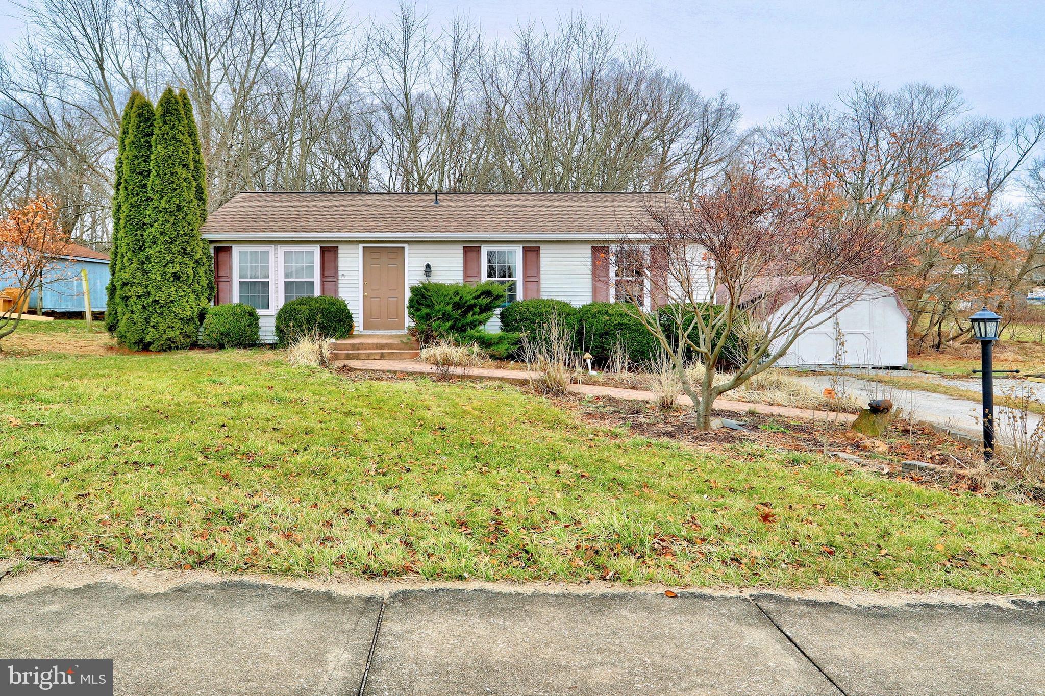 Cute one level living in desired Stewartown neighborhood. Stamped concrete walkway leads you to the front entrance.  Eat in kitchen with oak cabinets opens to a large 3 season room with beautiful view of rear fenced yard. Newer roof, appliances, paint and carpet. Nice size shed for additional storage. Close to shopping and I83 at Shrewsbury. All this waiting for you!