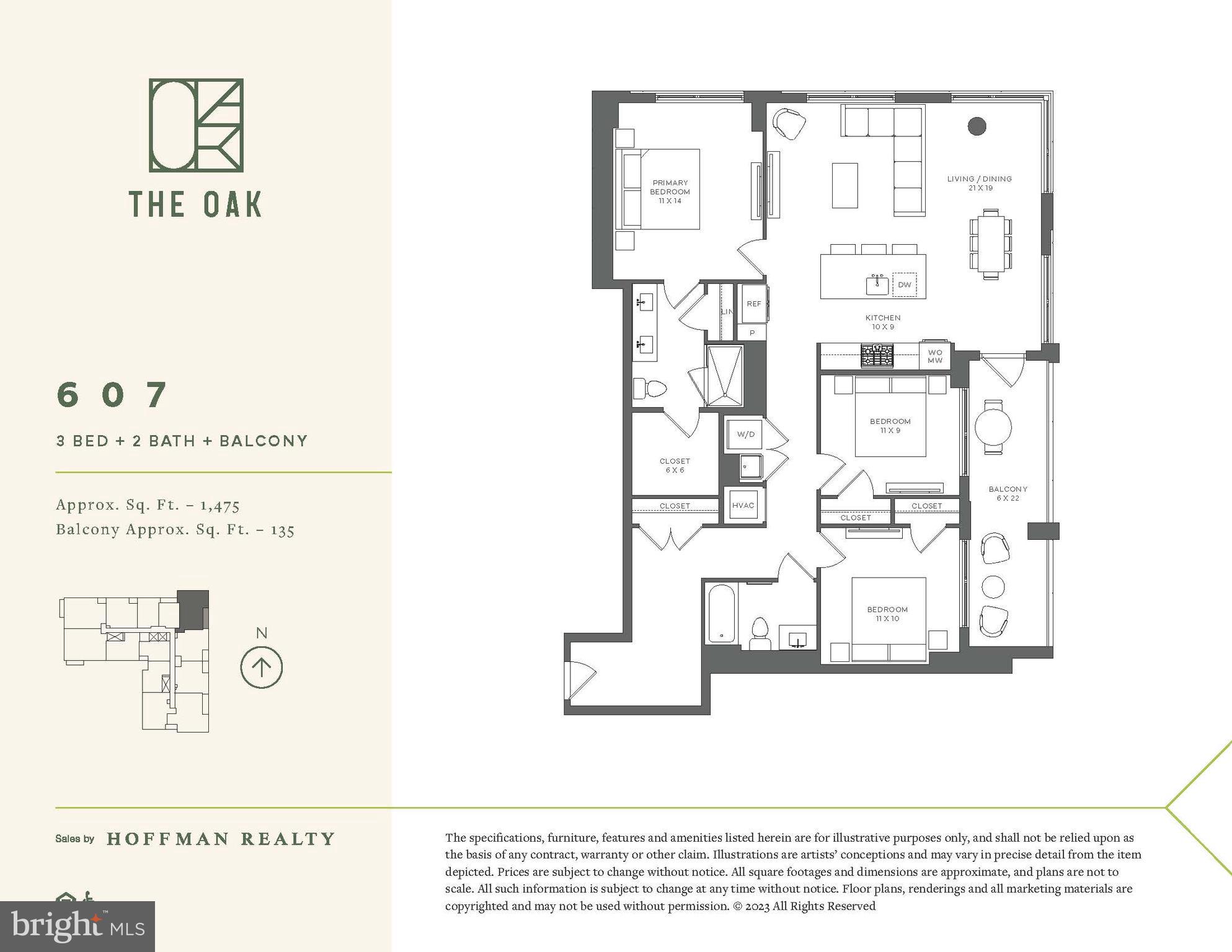 Schedule an appointment to tour The Oak, now over 55% sold and "move-in" ready.  

Unit 607 is a 3BD /2BA corner unit with a balcony and includes 2 parking spaces.  This unit has an open floorplan, two-tone European inspired frameless kitchen cabinetry, matte black hardware and fixtures, quartz countertops, tile kitchen backsplashes, kitchen islands, ENERGY STAR® Bosch kitchen appliances, full-size GE washer/dryers, LED light fixtures, Porcelanosa wide-plank wood-style flooring, high ceilings and expansive windows. 

Building Amenities Include: 5,000 SF outdoor terrace with gas grills, bar seating, dining and lawn, cozy penthouse terrace with dining and lounge seating, residents’ lounge with fireplace, lounge and communal dining, fitness center with cardio equipment and free weights, 24-hour front desk, secure bike storage, car detailing station, and pet washing station.