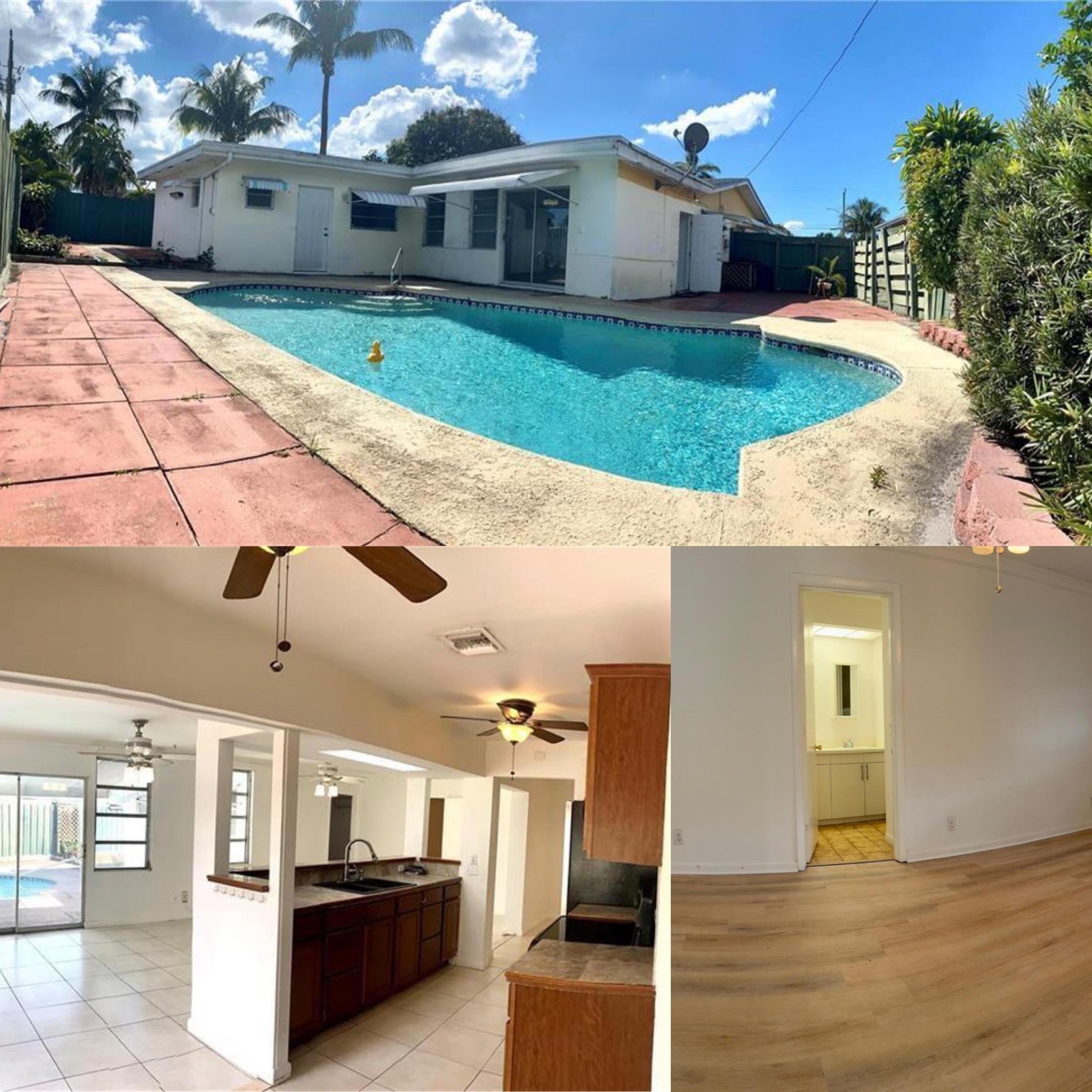 Beautifully updated 3-bedroom, 2-bath pool home in the desirable Tamarac Hills neighborhood! Enjoy your own private backyard oasis and a flexible floor plan featuring a bonus room ideal for a home office, nursery, playroom, or reading nook. The one-car garage provides additional parking or storage. Recent updates include new kitchen countertops, new appliances, fresh interior and pool deck paint, and energy-efficient mini-split A/C units that provide individual temperature control throughout the home. Ideally located just minutes from I-95, Florida's Turnpike, shopping, dining, and within walking distance to Royal Palm Park, offering jogging trails, tennis, basketball, sand volleyball, playground, fishing pier, pavilion, and nature trails. Pool and lawn maintenance are included in the rent AGENTS: Please do not submit applications through RentSpree. The landlord uses a third-party tenant screening company that completes all background, credit, income, employment, and rental history verifications. A secure application link will be provided after showing confirmation or upon request.  New impact front window and impact sliding glass door have been ordered and will be installed upon arrival.  Energy-efficient mini-split air conditioning systems throughout the home (no central air conditioning).  Full-size washer and dryer included and additional refrigerator located in the garage as a courtesy to the tenant and are not warranted or maintained by the landlord.  Pool service and lawn maintenance are included in the rent, representing approximately $200 per month in savings to the tenant.  Enjoy the peace of mind of a professionally managed home with a property manager available to assist throughout your lease.  First month's rent, last month's rent, and security deposit required. Credit, background, employment, income, and rental history verification required. Pets subject to owner approval.
