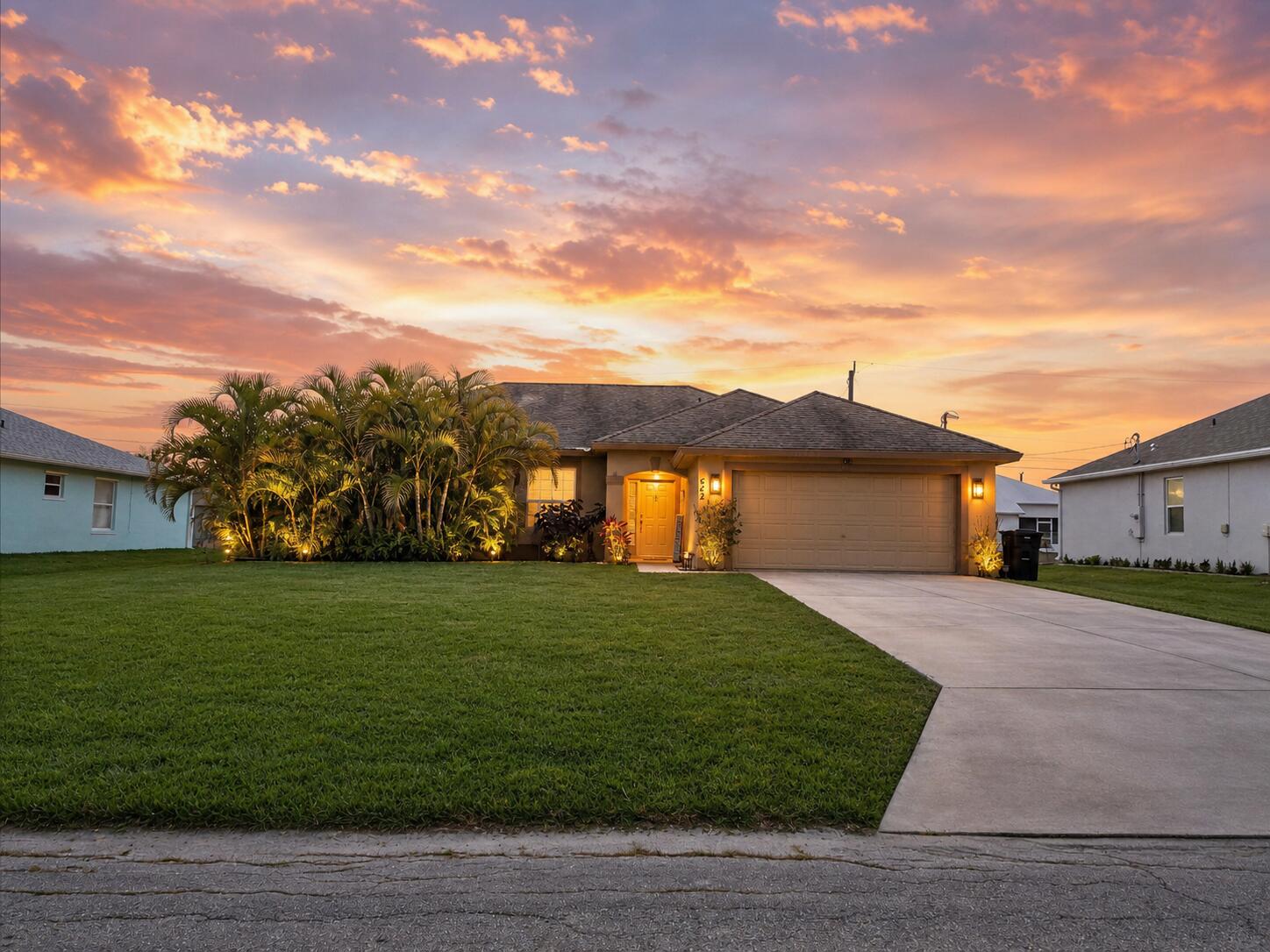 Spacious 4-bedroom, 2-bath CBS home on an oversized lot with room for a pool and no HOA. This one-story ranch-style home features vaulted ceilings, ceramic tile in main living areas, and abundant natural light. The eat-in kitchen offers granite countertops, wood cabinetry, oversized pantry, and LG black stainless-steel appliances, opening to a comfortable family room with patio access. Split-bedroom layout provides privacy for the primary suite with walk-in closet and updated bath. Convenient Port St. Lucie location near shopping, dining, and major roadways. FHA Pre-Foreclosure Sale Program participation approved. Final contract, price, terms, and closing subject to lender approval. The formal dining room sits between the kitchen and living area and offers tranquil backyard views. Three additional guest bedrooms are generously sized and share a full hall bath; one bedroom includes built-in shelving ideal for a home office, playroom, or hobby space. Laundry room is located inside the home for added convenience.  Exterior features include a covered and screened patio, automatic sprinkler system on city water, complete panel shutters, extra-long driveway, and attached garage with opener. The spacious lot provides ample room for outdoor living or a future pool.  Additional highlights include new AC (2022), washer and dryer (2021), central electric heating and cooling, public water and sewer, and county-only taxes with homestead exemption.  Short sale subject to lender approval of price and all terms.