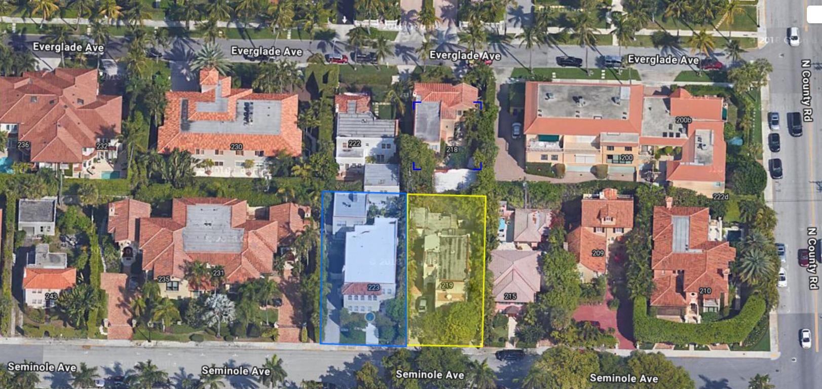 Offered as-is; unique opportunity for R-C redevelopment on a great mid-town street. Can be combined with the adjacent property (223 Seminole Ave) for $12,000,000. The combined R-C acreage is .27 (11,761 SF) or individual lots are 50x118. Seller owns 6 parcels on the street. Incredible redevelopment play with close proximity to the beach, bike trail, places of worship, restaurants, shopping, The Breakers, and convenient access on/off the north bridge.