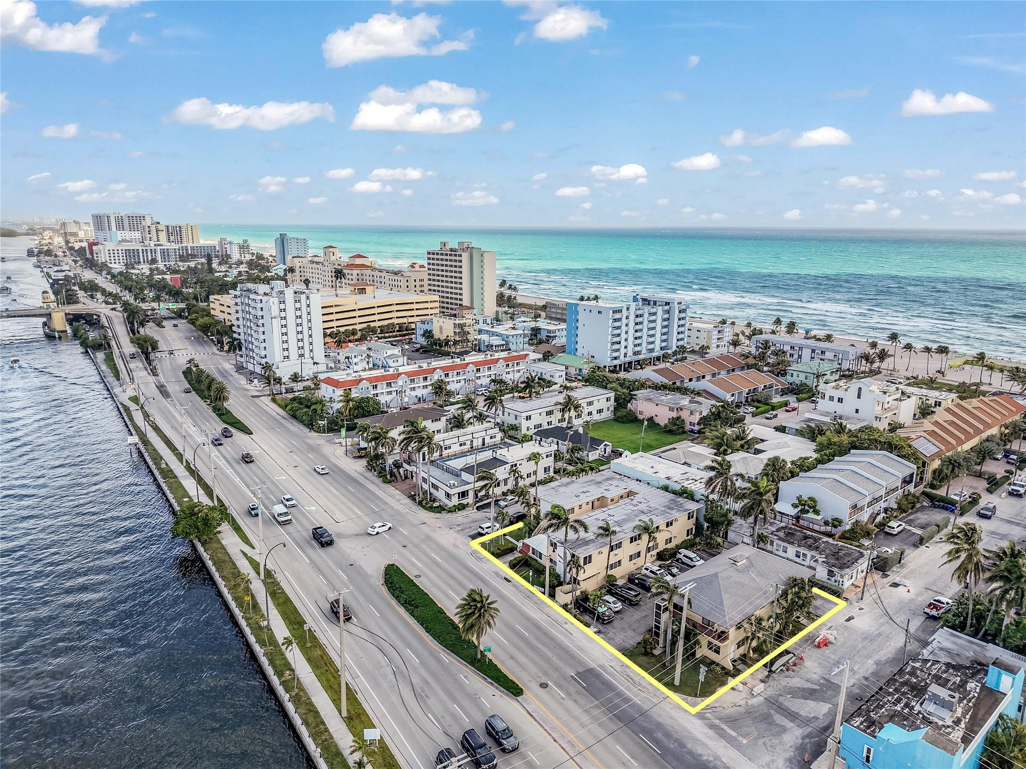 Welcome to Sandcastle by the Sea Apartments, located just steps from the Hollywood Beach Broadwalk! This exceptional and massive property sits on multiple lots of nearly 18,000SF, boasting stunning views of the widest intracoastal area along the beach. It occupies the entire end of a beach block with direct Broadwalk access, making it one of the rarest investment opportunities on Hollywood Beach. Featuring 17 total rental units; (11) Large 1 BR, (5) Efficiencies, (1) Large 2 BR. Additionally, there are 14 included parking spaces, adding significant appeal, as on-site parking is scarce in the area.The purchase includes the adjacent property at 513 S Ocean Drive.Conveniently located just 10 minutes from Hollywood/Fort Lauderdale Airport and near the Hard Rock Casino and Miami Beach!