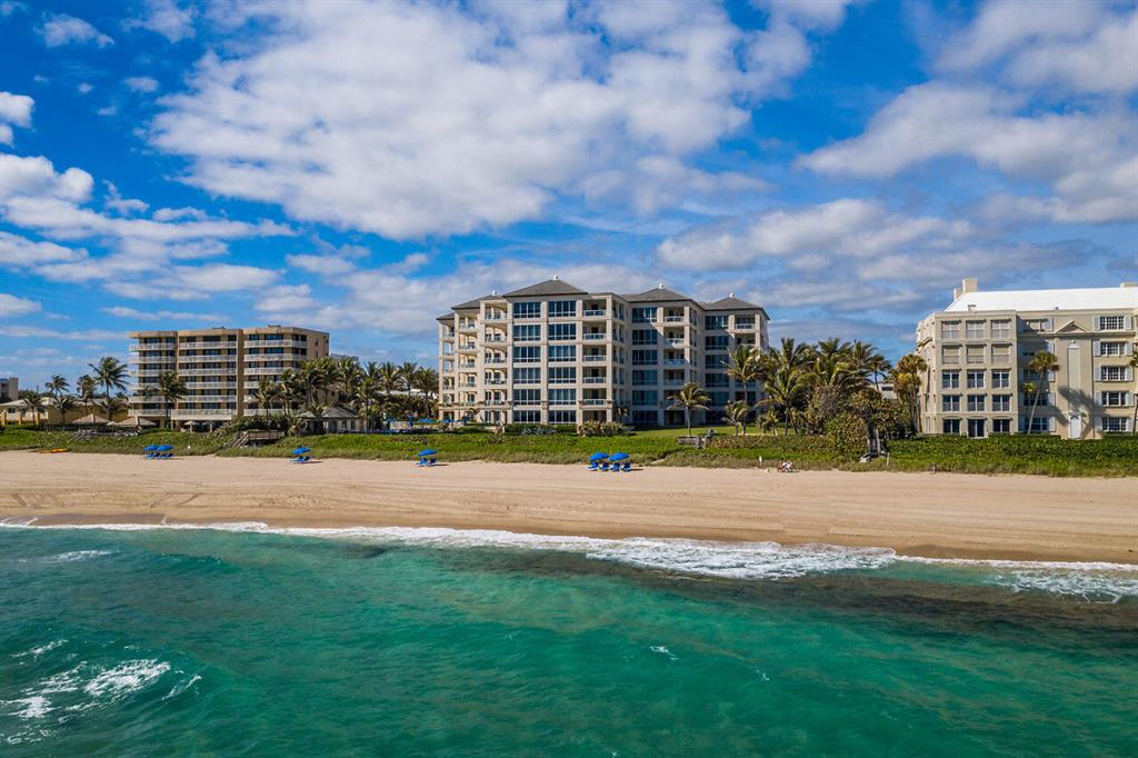Perfect Harmony in Iconic Ocean Front Building in Gulf Stream Exceptional oceanfront living, 4001 North Ocean is a privately built enclave of only 34 intimately scaled residences in the exclusive town of Gulf Stream. Designed with a classic modern flair by noted architect Randal Stofft and situated on 300' of direct oceanfront, this third-floor direct oceanfront residence offers a lifestyle of carefree luxury. With sweeping ocean views from all major rooms, this generous 3,766TSF apartment with three parking spaces exudes a light bright atmosphere. The three-bedroom ensuite with den/office apartment is designed with an open floor plan combining a grand living/dining area punctuated with floor-to-ceiling windows, an open chef's kitchen with custom European cabinets, and state-of-the-art appliances all offering spectacular ocean views.
The sumptuous oceanfront master suite opens to a large private balcony and features a spacious Zen-like luxurious master bath. Residents enjoy concierge service, access to an oceanfront fitness center a spectacular pool deck with a hot tub, and ocean side grill. Indeed 4001 North Ocean is exceptional throughout and epitomizes "Life Well-Lived". Ready for you to enjoy!