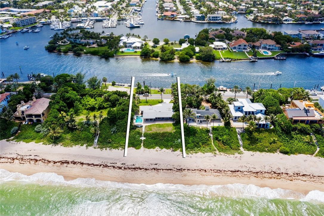 POTENTIAL SELLER FINANCING AVAILABLE! Take advantage of an incredible & unique opportunity on famed Millionaire Mile! Enjoy the best of both worlds with 100 feet of beachfront & 100ft of deepwater dockage (accommodating up to an 80 ft yacht) directly on the intracoastal waterway with close proximity to the Hillsboro Inlet. This residence is either a major renovation for those seeking a smaller & casual beach house or tear down and create your own oceanside retreat. One of approximately 60 properties on the 3.2-mile barrier island.  Hillsboro Mile is famous throughout South Florida for its privacy, security and ultimate desirability. The high elevation offers views of the sunrise over the ocean and the sunset over the intracoastal! Property Survey available.