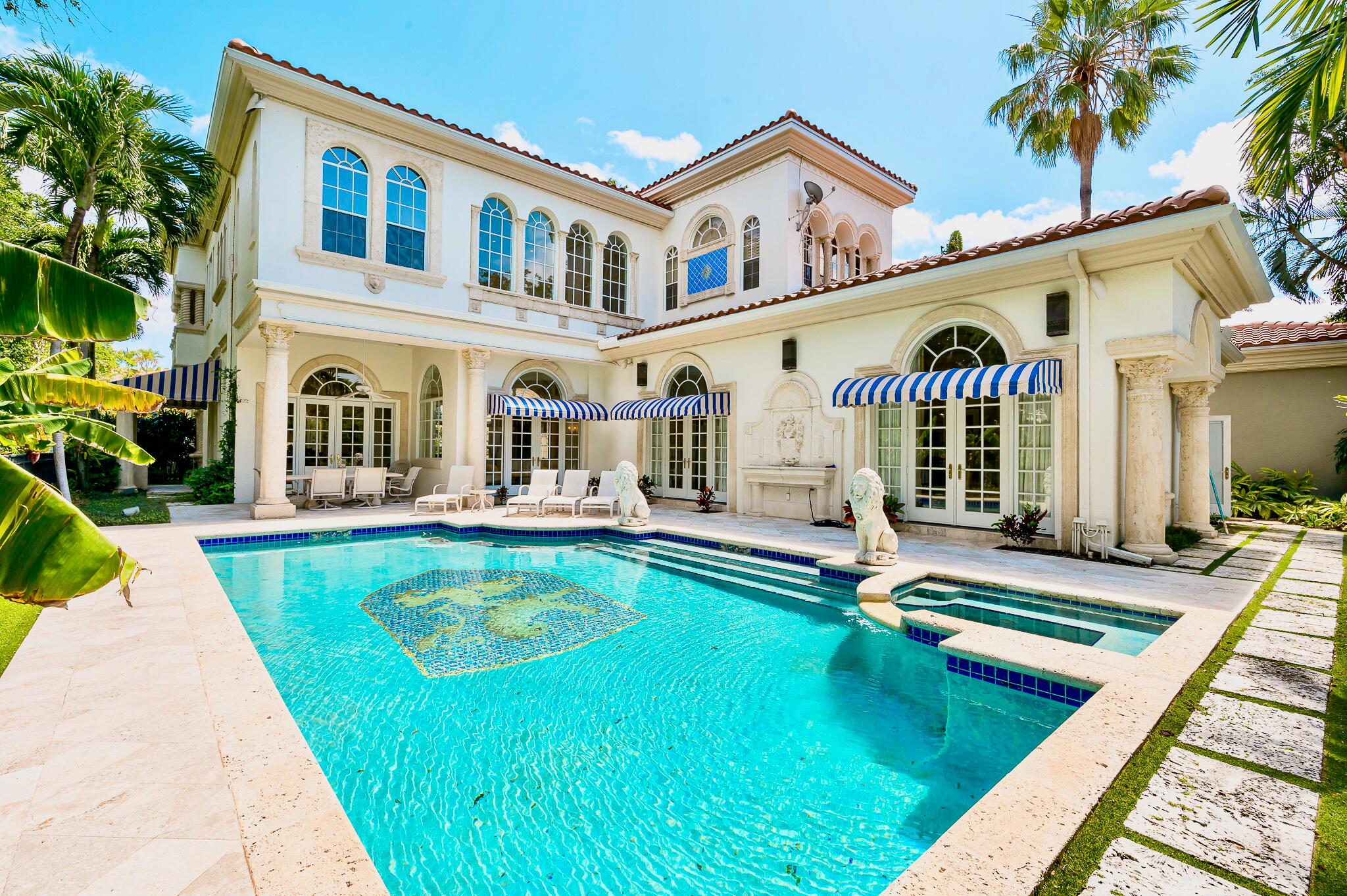 Rarely available private home on the golf course of The Boca Raton Hotel & Club. This Mizner-infused architectural beauty offers absolute privacy & security for the most elite lifestyle in Boca Raton. It features a fabulous pool/spa, private gated motor court with 3-car garage & is nestled in a private enclave of only 15 custom homes. Bathed in natural light, with 2-story ceilings, two master-sized suites on the ground level and upstairs. It is meticulously maintained with 5 ensuite bedrms+stunning office, 500 bottle wine cellar, sweeping stone staircase, marble floors, loft retreat, wet bar & the side yard is completely private with no neighbors, magnificently landscaped, lighted, and astro-turfed for entertaining or possible putting green. Stroll to beach, restaurants & The Boca Raton. There is a full house water filtration system. Maintenance includes landscape & pool service. A two-man landscape crew is present 5 days a week. Lighting and Speaker system for whole house, Sonos surround sound. Golf & Social Membership available at the Boca Raton Club, but not mandatory. This home is for those seeking complete privacy on the iconic golf course grounds of The Boca Raton.
