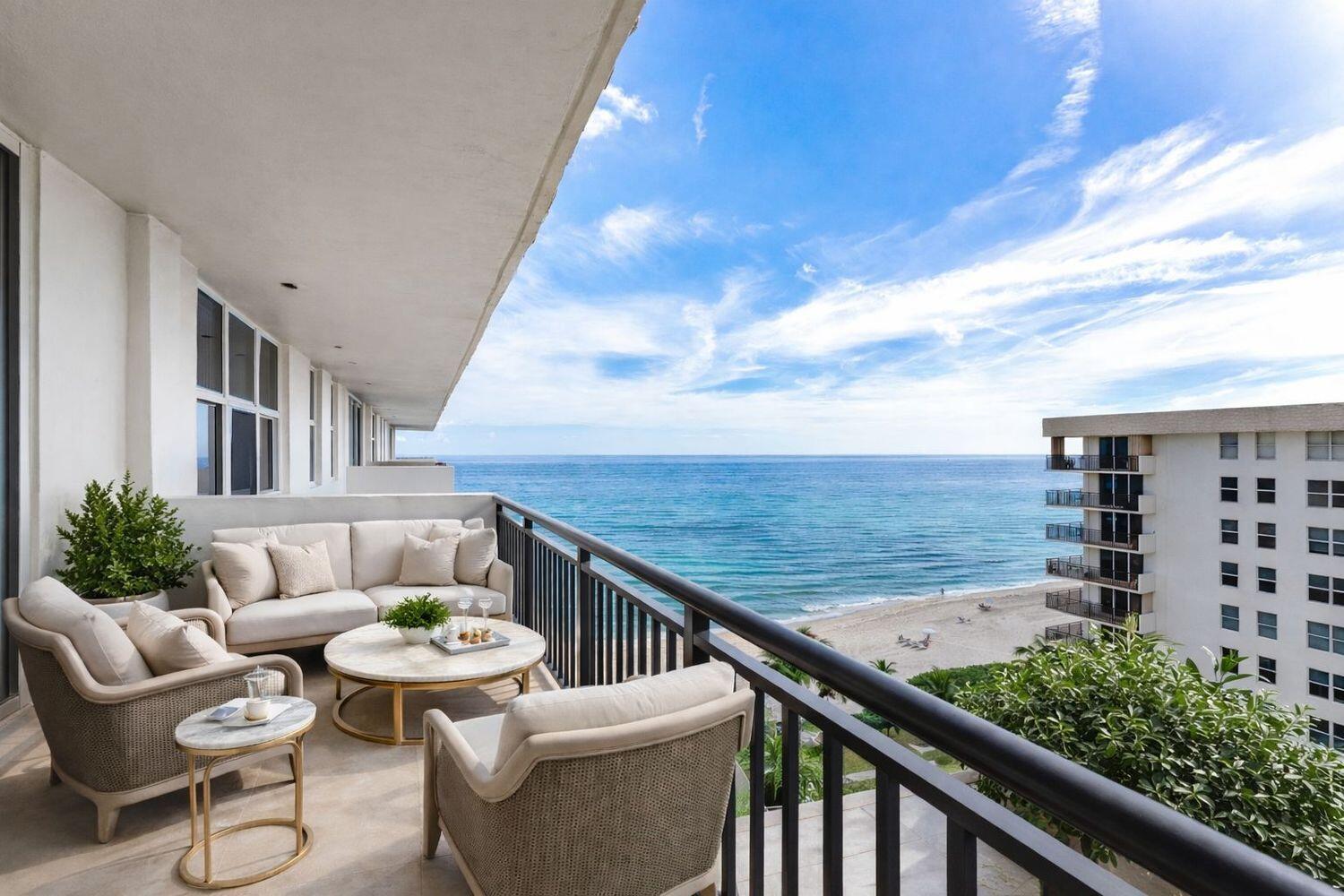 Beachfront Penthouse offering unmatched views, location, and potential. This is a rare opportunity to own a penthouse on one of Broward County's most coveted stretches of beach, Hillsboro Mile.
Serene, and exceptionally positioned, currently the lowest-price 2/2 penthouse in Opal Towers.

Experience oceanfront living at its finest in this top-floor penthouse at Opal Towers, ideally located along South Florida's exclusive Hillsboro Mile. This spacious 2-bedroom, 2-bath residence offers breathtaking, unobstructed views of both the Atlantic Ocean and the Intracoastal Waterway, delivering sunrise-to-sunset scenery from your private vantage point. Perfectly maintained condo prime for an immediate occupancy. This unit has unlimited potential! See the complete PH renovation project, digitally enhanced/staged photos included for inspiration and illustrative purposes.

Floor-to-ceiling impact glass fills the home with natural light. Step outside to your private terrace, perfect for morning coffee, evening sunsets, and enjoying year-round ocean breezes.

Residents enjoy 24/7 secured community living with private deeded beach access, large pool, fitness amenities, covered parking, and community rooms, all within a boutique oceanfront building. The association requires a minimum credit score of 740, and rentals are permitted after three years of ownership. Ideally located between Boca Raton and Pompano Beach, this exceptional residence is surrounded by luxury estates, while offering a relaxed, true Florida lifestyle.. Minutes away from The Boca Raton Hotel, Deerfield Beach Restaurants & Pier, Mizner Park, Marinas, Golf, Tennis, and so much more!
