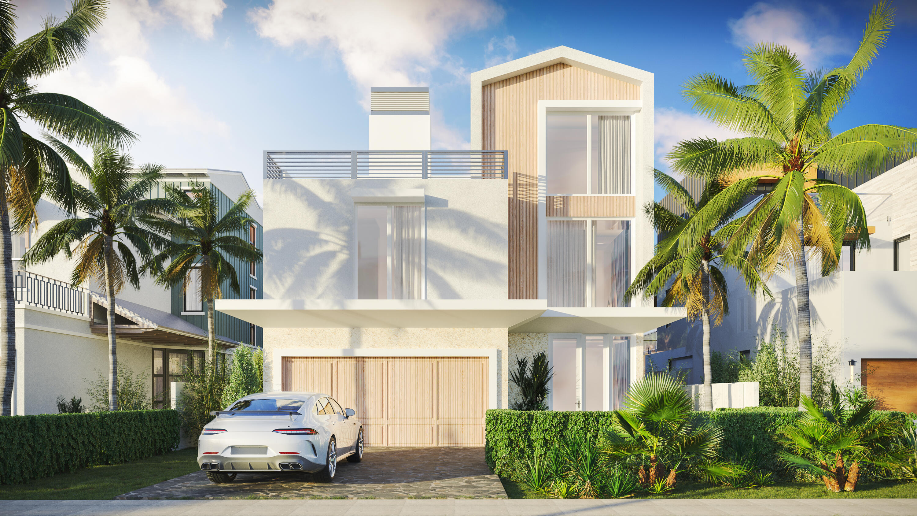 The Juno Beach at Cache11, 816 Palm Trail, Delray Beach, FL 33483 offers 5 bedrooms, 5 full bathrooms, and two half bathrooms that unfold across 7,996 total square feet, 4,942 of which are under air. Just a few blocks from Delray's most beloved amenities, including pristine beaches, elevated shopping and dining destinations on Atlantic Avenue. This custom residence in the heart of a vibrant village by the sea.. represents best in class for design, finish and location.  The home's coastal modern style, designed by the team at Affiniti Architecture and featuring interior elements curated by the renowned design firm Decorators Unlimited, exemplifies simplicity at its finest, with a concept that captures a tailored elegance that only bespoke design can achieve. Without relying on applied decoration, the aesthetic is painted through the use of beautiful natural stone, warm wide plank wood flooring, textured glass and unadorned metal, reflecting a clean, exacting aesthetic that showcases the innate beauty of natural material.  Upon entering The Juno Beach, guests are welcomed by a soaring foyer with 32-foot ceilings, setting the stage for the ground floor's communal spaces. An open-concept layout seamlessly connects the state-of-the-art kitchen, elegant dining room, inviting club room, stylish bar, and expansive great room. The kitchen, equipped with locally-crafted custom cabinetry and a premier Wolf/Subzero appliance package, lays the groundwork for culinary excellence. With a graceful living room & club room with a comprehensive wet bar featuring an under-counter beverage center and sink, the home's ground floor is an oasis for relaxation and entertainment.  The great room is illuminated by natural light flowing in from the home's private outdoor haven, where the covered loggia, pool, cabana bath, and summer kitchen with under-counter beverage center, gas grill, and sink promise sun-kissed leisure.  Nielsen Landscape Architects seamlessly merges exquisite landscaping by blending trees, palms, accents, and ground-cover plantings to create a natural cocoon of tropical serenity.  After heading back inside and ascending via private elevator, the second floor unveils the home's elegant primary suite. Between its lavish primary bath with a soaking tub, expansive walk-in closet, and private balcony, the space has been shaped to provide a luxe, resort-like experience. The second floor also offers three additional bedrooms, each accompanied by its own ensuite bath and walk-in closet, and one of the two laundry rooms in the home.  The third floor introduces the home's fourth bedroom, also complete with an ensuite bathroom and walk-in closet, along with ample additional storage space. Crowned by a spacious top-floor loft designed to be the perfect space for entertaining, this level opens onto a sprawling rooftop deck - an idyllic setting for both stargazing and sun-soaked relaxation.  Elevated amenities include a three-car garage, first and second-floor laundry facilities with Electrolux washer/dryer, integrated recessed LED lighting throughout, and an extensive smart-home pre-wiring package.   Developer fee of 1.5% of the purchase price at closing.