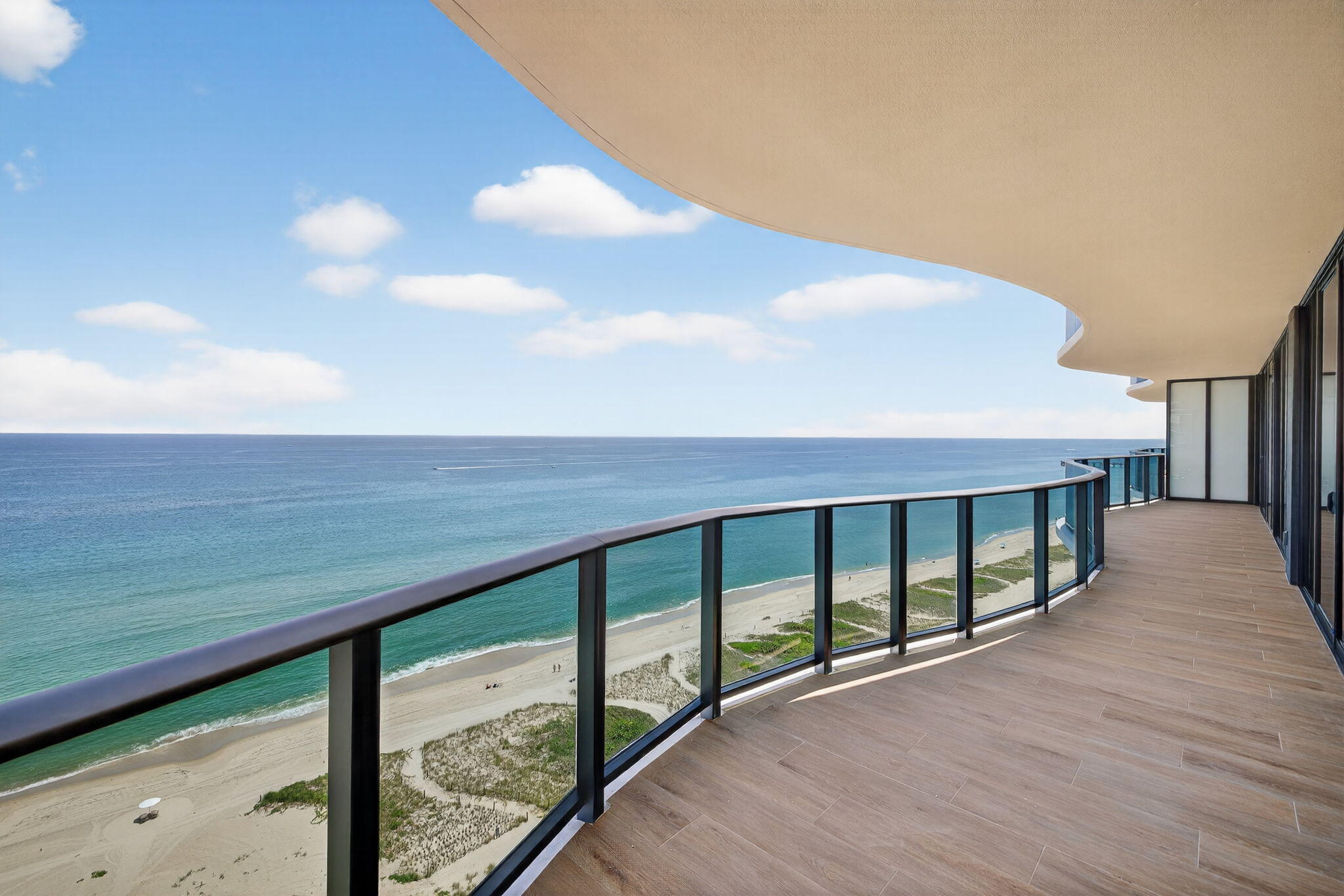 The newest standard of luxury living on the beach - CASAMAR 1702 is the premier 3 bedroom floor plan in the building. The entire unit looks at the ocean, over 3,200 sqft inside and out, wrapped in glass. Spacious living areas ideal for entertaining that seamlessly open to the balcony for indoor-outdoor living. Finished with italian kitchen cabinetry, wolf & sub zero appliances including an espresso machine and gas range. Spa like primary suite with 2 walk in closets. 2 ensuite guest rooms and large flexible den. Includes 1 self parking + additional valet and a storage room.Resort style amenities: sunrise & sunset pools, cabanas, bbq area, state of the art fitness center with saunas, concierge, valet, club lounge, VR golf simulator, pickleball court, water-sport storage and security.