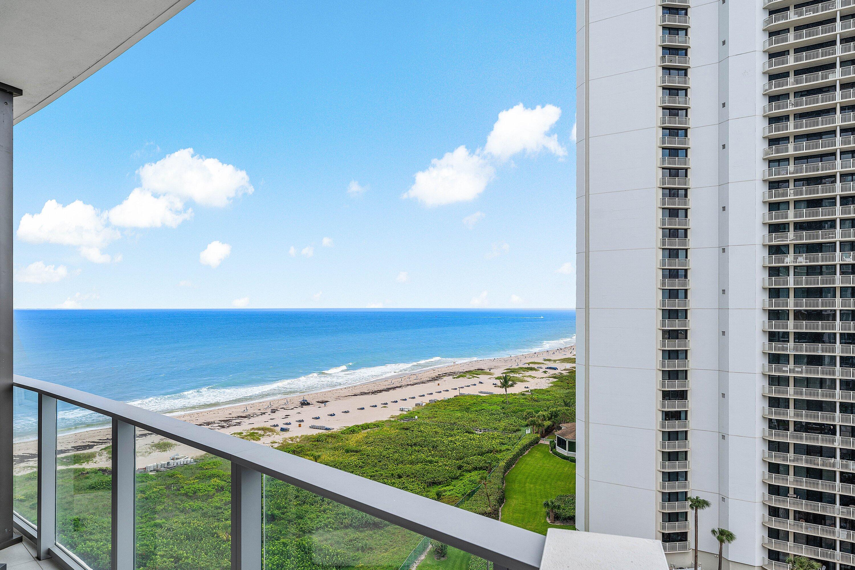 Ocean views from all rooms. Coveted SE view. Furnished and turn key. This Wellness Luxury Condo is Located on 7 acres of pristine beachfront at The Amrit Ocean Resort on Singer Island. Quiet SE facing views of the ocean and intracoastal. Watch the ships approach the Palm Beach Inlet and Peanut Island. Lunch on the beach under your umbrella. World Class Awarded 100,000 sqft spa. Room service, housekeeping, and valet. Curated Wellness programs, state of the art spa with thermal experiences, salt cave, touchless AI massages, hair health and salon. Rare opportunity for a newly built condo with these world class amenities. Larger dogs are allowed. 75lbs.  Ocean views from both bedrooms and living room.  Great community and lifestyle.
