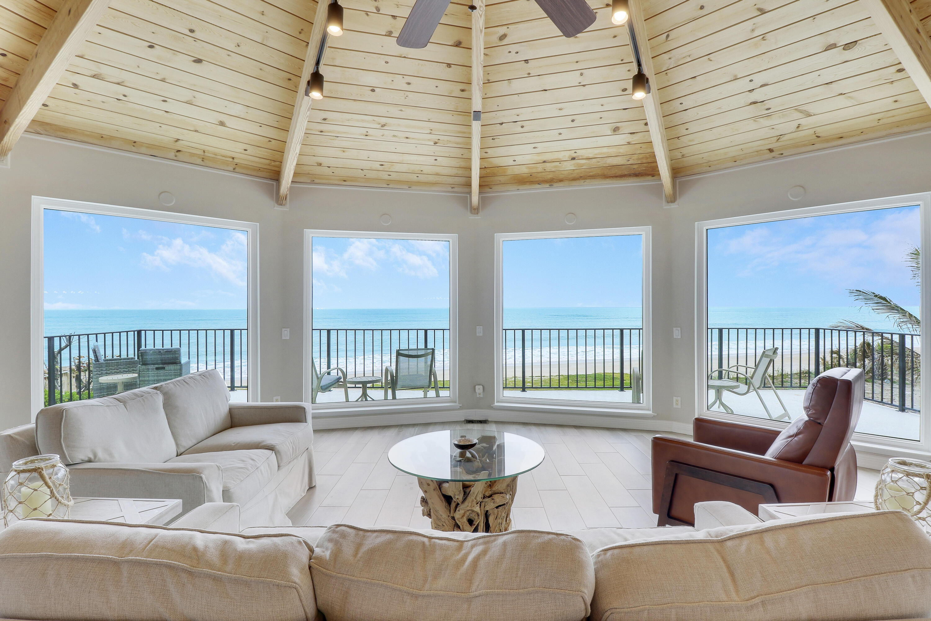 Come discover this oceanfront home, situated on .75 acres with 100 feet of direct ocean frontage. 
This 4-bed, 4-bath residence was remodeled in 2018 with impact windows and doors, white shaker kitchen and quartz countertops, wood like tile floors, and more. 
The spacious living room features a wood burning coral fireplace and the ceilings are accented with tongue and groove, best of all are the panoramic views of the ocean. 
The pool and spa are tucked under the second floor which allows swimming in all weather and a reprieve from the sun. 
This exceptional location is private & nestled at the end of a quiet street, while conveniently located within walking distance to the Village Shops. Call for your private showing.