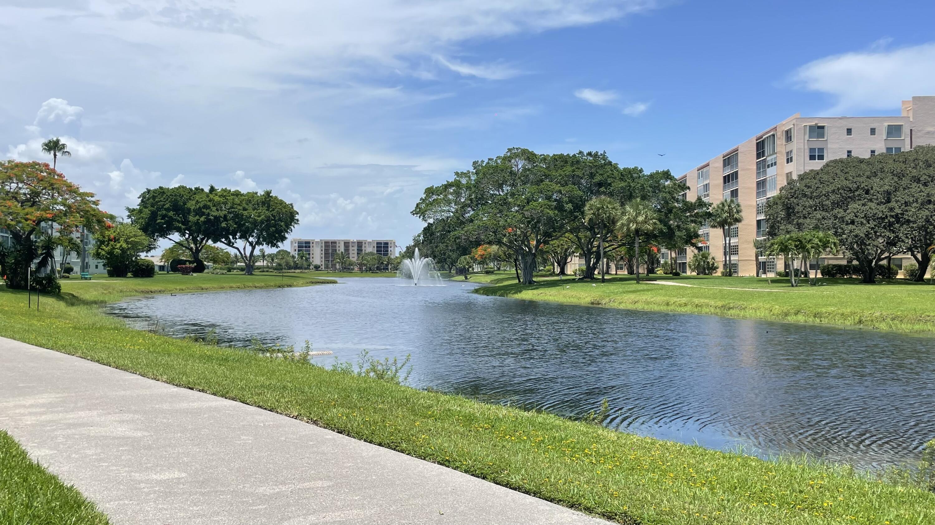 55 and better Active Adult community...Adorable first floor two bedroom with two full baths condo. Gorgeous and serene panoramic view of the lake with fountain that is lit up at night.  Large master bedroom with walk in closet easily fits a king size bed. The second bedroom is situated like a second master bedroom with a private bathroom. Parking space directly in front of condo. Screened patio/lanai to sit and enjoy morning coffee and gaze upon the traquil lake. Active clubhouse with pool, gym, billiards room, social hall with events. Condo fee incl- Internet, Cable, Water, Roof, Insurance. Fantastic location in Delray Beach. Close to the Beach and vibrant Downtown Delray Atlantic Ave with many restaurants. NO pets - ESA/Service only.  Association requires 700 or higher credit score.