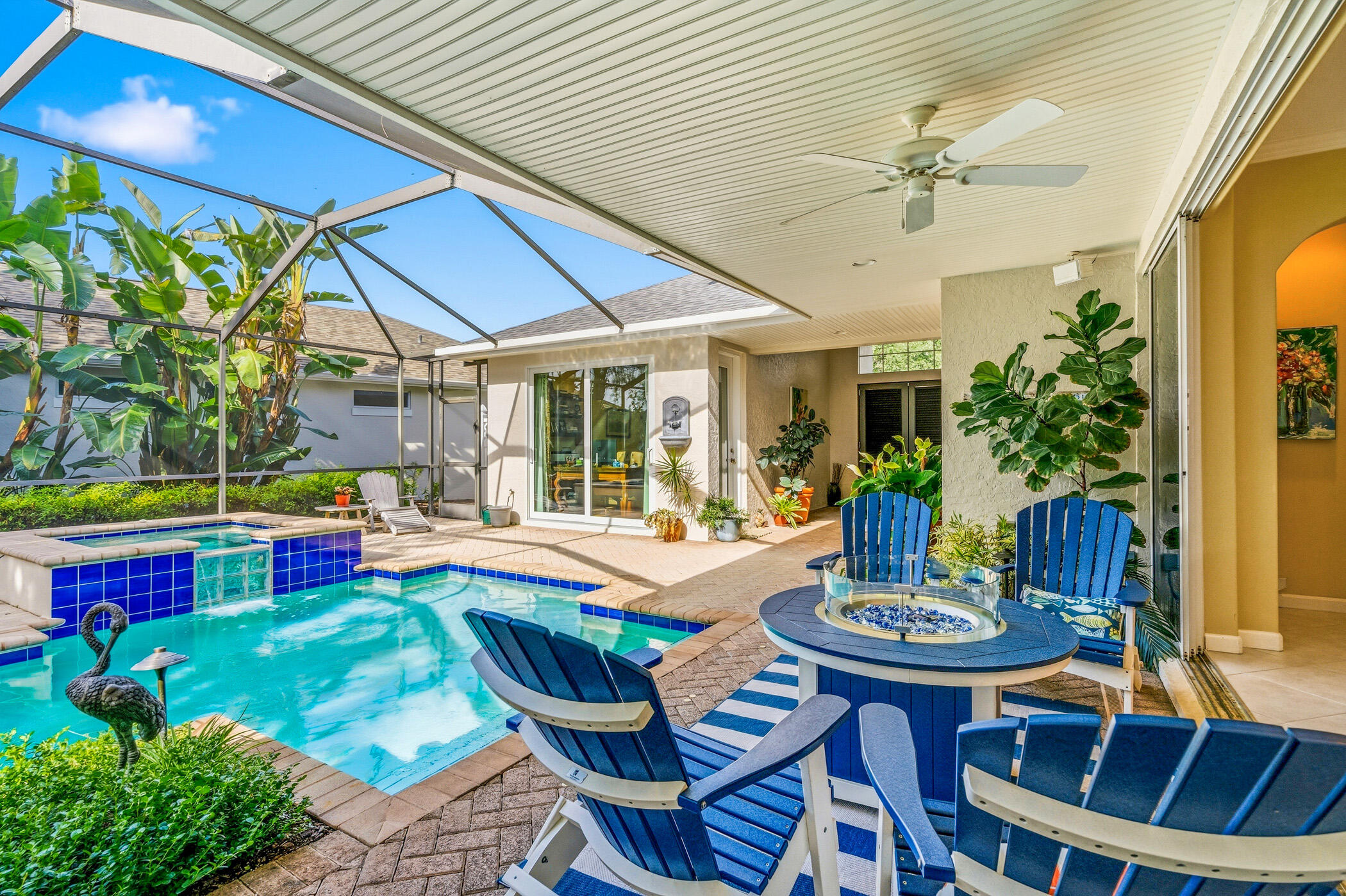 WOW- unique find at IRC with this 4 BR courtyard style home - 3BRs in main house & separate 4th  cabana! Impeccable -Pool pump/heater'25, re-piped '24, WH '24, roof '22, AC '21, propane gas, chef's kitchen! Open floor plan for FL living. Take in gorgeous views of #2 & 8 from your golfer's porch or lounge in your pool. Nestled at the end of the cul-de-sac & close to the clubhouse & range!
