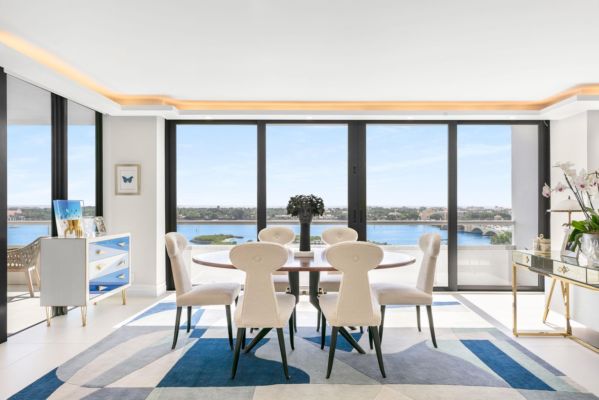 Rarely available and newly renovated double corner unit, Residence 11EF boasts over 4,000 SF of living space with 3 bedrooms plus den. Breathtaking views of the Intracoastal, Palm Beach Island, the ocean and the city with north east and west exposures. The primary bedroom has dual bathrooms and dual custom closets. Beautiful top of the line finishes throughout including Italian porcelain tiles, top-of-line kitchen appliances with induction cooktop, Sonos surround sound system, and motorized shades. The Plaza is a full-service luxury building with 24 hour security, valet and concierge, two swimming pools, gym, tennis courts and more. 2 storage and 2 parking spaces included. Ready to be enjoyed this season.