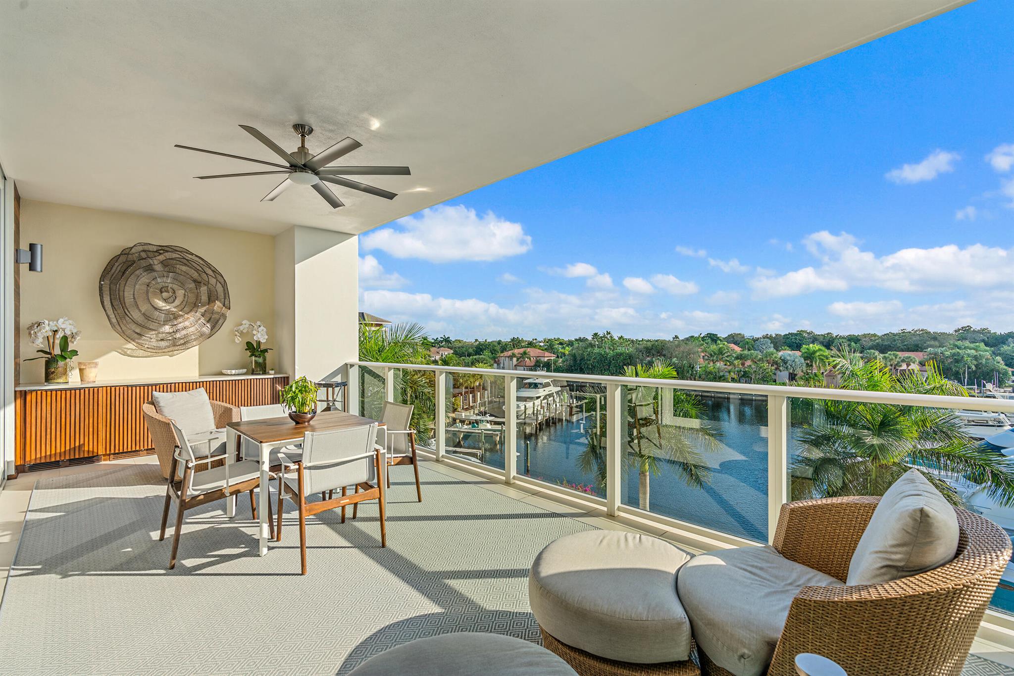 Enjoy relaxing sunrise & sunsets with direct marina views just moments from the intracoastal & blue water beaches. Coupled with the state-of-the-art concierge services you will understand the allure of the Azure. Relish in the elegantly furnished home with the finest of designer touches. Step from your privately keyed elevator into an open floor plan with plenty of natural lighting. Endless upgrades include mother of pearl backsplash, lighted Onyx island & an office that doubles as a 4th bedroom. 24/7 manned gate, full-service hurricane safe marina with dockage, fitness center, heated pool & spa, lockers & sauna, private climate-controlled wine room, business center, club & card room, putting green & golf simulator, Indoor parking protects the finest of automobiles with 2 parking spots.
