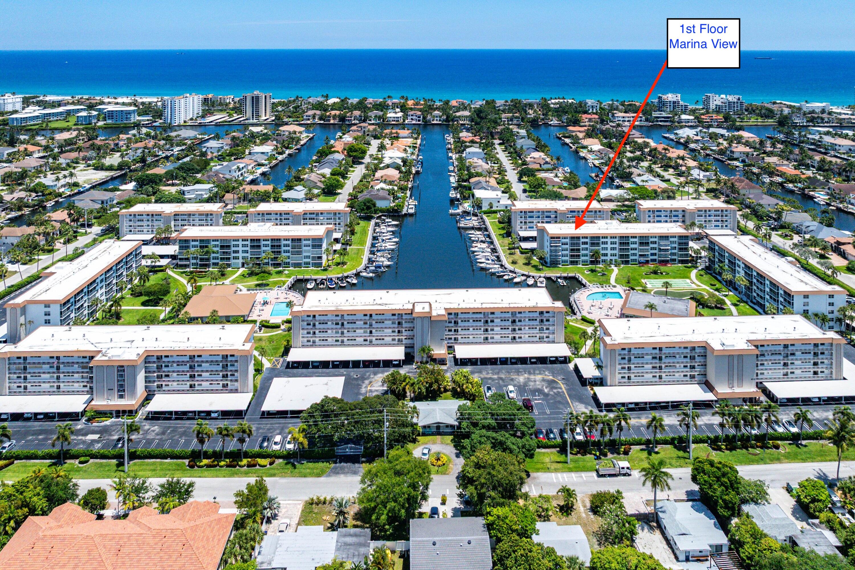 1st Floor, MARINA VIEW! ALL Impact windows/sliders/door. Reconfigured kitchen, granite, SS appliances. ALL tile thru-out, no carpet. 2025 HWH, 2024 Bosch AC, Updated Electric Panel. Parking Space #7 right out front of the unit. Many clubs & Social events within the community!! 3 heated pools, 2 clubhouses (weight/fitness area,community room and kitchen) & BOAT DOCKAGE for 20'-45' boats! Only $22/ft plus elec + water,for the year! ON SITE Mgmt! Assn fees: cable/internet/water for the unit. Shopping nearby & 1 mile to beach.