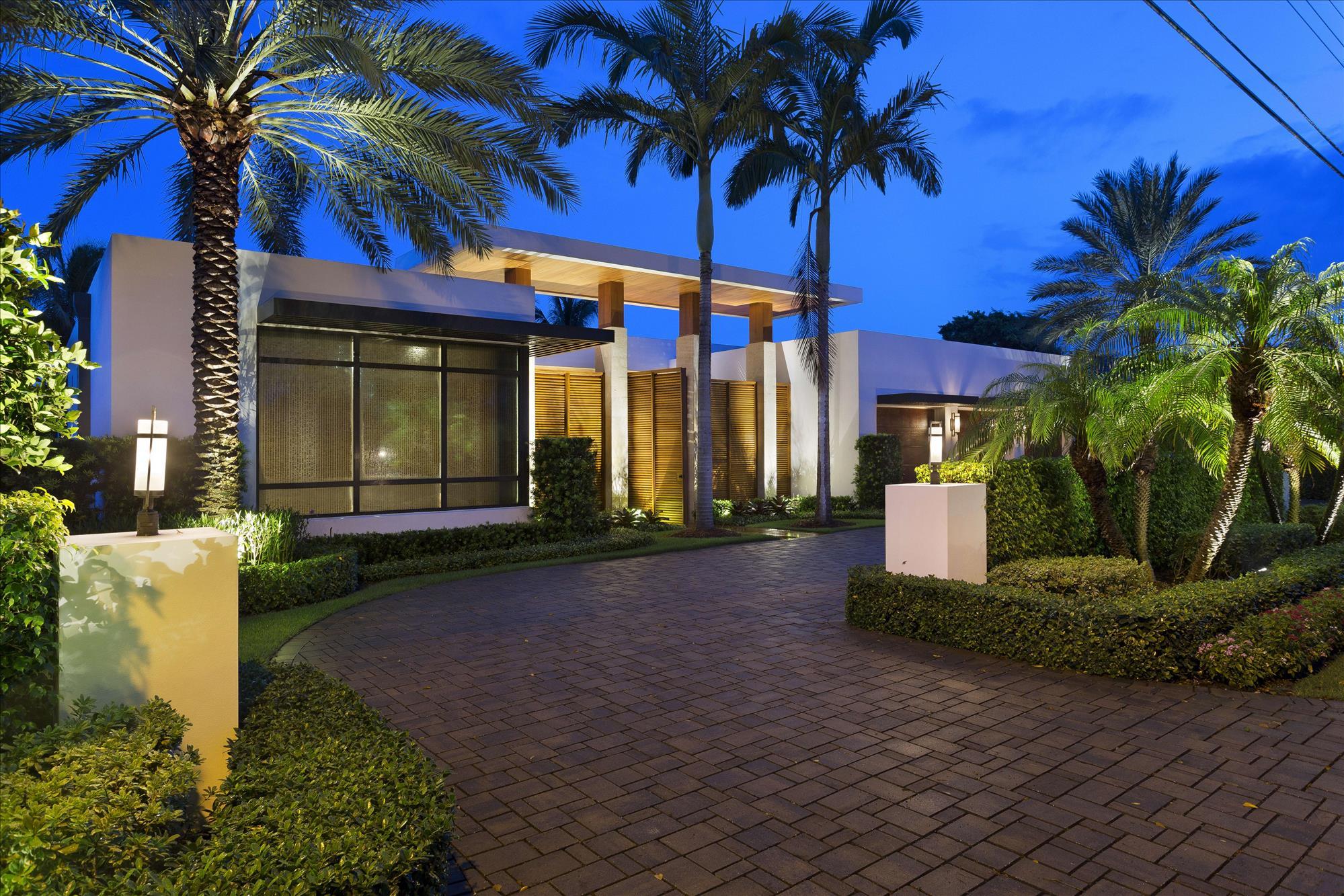 This striking modern estate fronts 100± feet on the Intracoastal Waterway, capturing scenic water views and sunsets across lush lawns extending all the way to the shoreline.  Glass walls join the interiors to the waterfront lanai and ipe platform decks with a fire-pit by the sleek pool and spa outlined in pebble-stone finishes.  The rock water wall is itself a work of art. DISCLAIMER: The written and verbal information provided including but not limited to prices, measurements, square footages, lot sizes, calculations and statistics have been obtained and conveyed from third parties such as the applicable Multiple Listing Service, public records as well as other sources. All information including that produced by the Sellers or Listing Company are subject to errors, omissions or changes without notice and should be independently verified by any prospect for the purchase of a Property.  The Sellers and Listing Company expressly disclaim any warranty or representation regarding all information.  Prospective purchasers' use of this or any written and verbal information is acknowledgement of this disclaimer and that Prospects shall perform their own due diligence.  Prospective purchasers shall not rely on any written or verbal information provided when entering into a contract for sale and purchase.  Some affiliations may not be applicable to certain geographic areas. If your property is currently listed, please do not consider this a solicitation.   In the event a Buyer defaults, no commission will be paid to either Broker on the Deposits retained by the Seller. "No Commissions Paid until Title Passes."    Buyer pays title insurance, Florida documentary stamps, and all other closing costs for New Construction and land use. Copyright 2016 Listing Company.  All Rights Reserved.