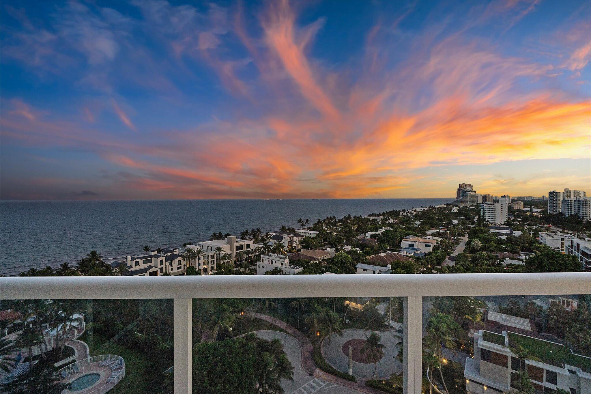 SOUTHEAST OCEAN AND COASTLINE VIEWS. Double Corner with almost 3,000 total sqare feet at L'Hermitage. This unit has over 270 degrees of views with large open balconies from the Southeast to the Northwest. Fully furnished with large closets marble flooring and spacious and expansive living. Custom bar and 2 bathrooms in the master. L'Hermitage, one of South Florida's premier resort-style luxury condominiums, offers over 10 acres of Oceanfront/Beachfront property with tennis, fitness, fenced complex, attended beach, pool deck restaurant with full bar, spas, saunas, steam rooms, massage rooms, amazing walkability & pet friendly. Minutes from Las Olas Boulevard, downtown, the airport and seaport. Valet parking available.