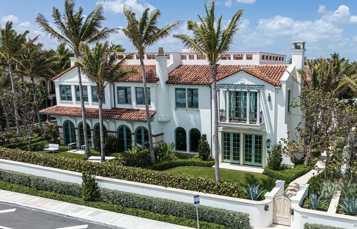 New oceanfront 3-story home 1 block south of Worth Avenue in Palm Beach's prestigious Estate Section. Designed by acclaimed architect Roger Janssen, the home opens into a lovely foyer & oceanfront living room.  Adjacent to the living room is a large library with custom cabinetry. The ocean view dining room accommodates 12+. The chef's kitchen features beautiful natural stone countertops with Sub-Zero & Wolf appliances. The adjacent family room & wet bar overlook the pool/spa & patio. A poolside guest bedroom completes the main floor. Upstairs, there are 3 secondary bedrooms, plus an exceptional oceanfront Primary bedroom & sitting room with dual baths & a large sunrise/sunset rooftop deck. The lower level includes a spacious game/media room, bar, laundry room, flex room & gym.