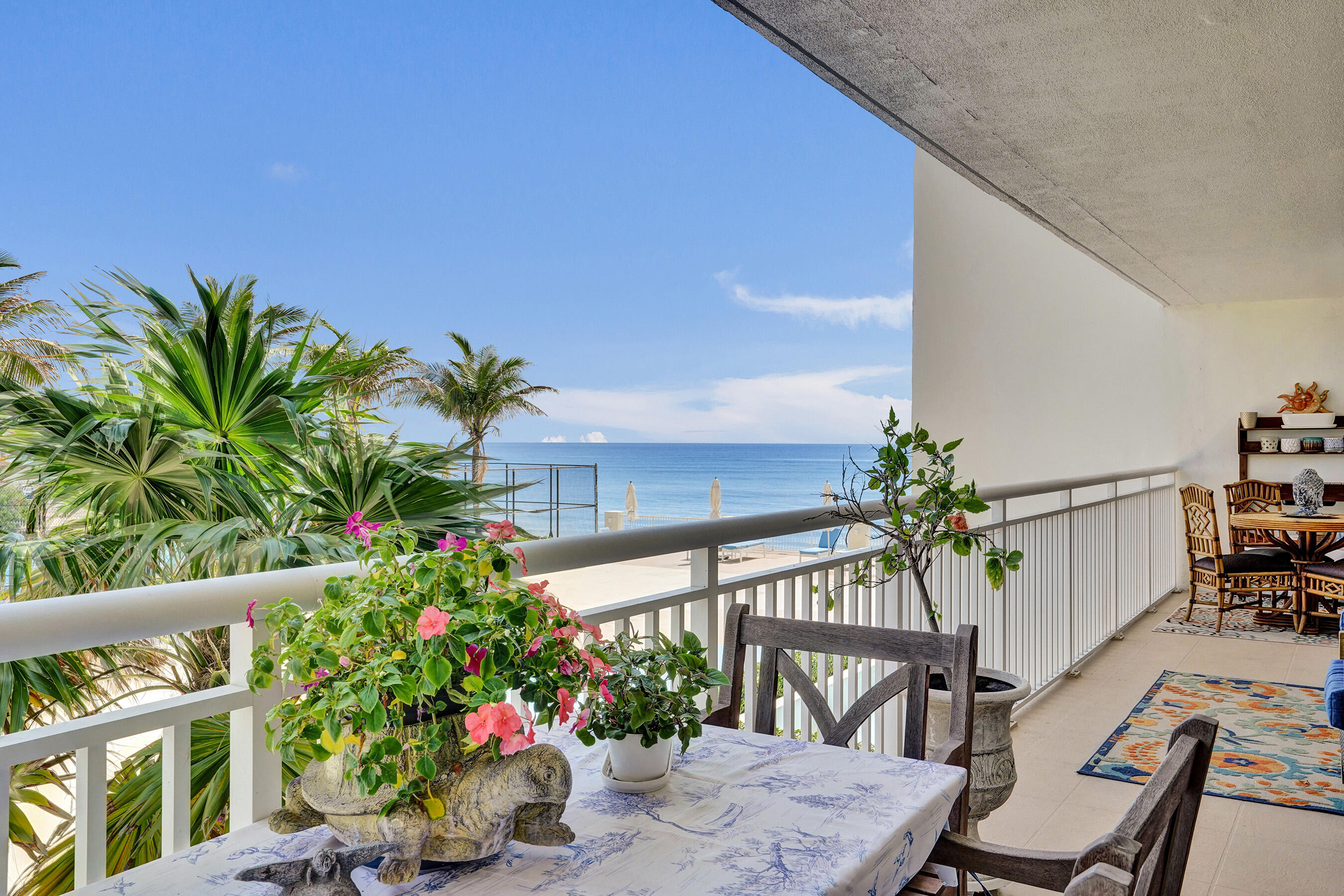 Welcome to the Barclay Condominium #327. This spacious 2BR/2BA residence offers over 1,400 sq ft of living space. The expansive balcony is ideal for indoor-outdoor living and entertaining, featuring a beautiful ocean view and desirable northern exposure. Features include new hurricane impact windows, deeded covered parking, a storage unit, a chef's kitchen with granite countertops, granite sink and premium appliances, and a state-of-the-art all-in-one washer/dryer. The Barclay is a well-maintained oceanfront condominium located in South Palm Beach with easy access to walking paths, nature preserves, shopping, dining, I-95, and Palm Beach International Airport. Residents enjoy a large heated oceanfront saltwater pool with a cabana and BBQ area, tennis and pickleball court, fully equipped fitness center, male and female saunas, card room, business center, bike storage, lounge/library, large event room, and game room with billiards and ping pong. The garage includes two EV charging stations and a complimentary car rinse. The building features secure entry with 24-hour concierge service, multiple elevators, and on-site management. The Barclay has reserves in place and has completed engineering and milestone inspections. Schedule a showing today and purchase with confidence and peace of mind.  LOCATION. LIFESTYLE. VALUE.  Welcome to The Barclay, an oceanfront community ideally situated in the heart of South Palm Beach.  Positioned directly on the Atlantic Ocean with deeded beach access, this residence offers the rare opportunity to enjoy the South Florida coastal lifestyle without the pricing often associated with neighboring Palm Beach Island.  Residents enjoy miles of beachfront walking, nearby nature preserves, waterfront dining, golf, boating, and easy access to Palm Beach's world-class shopping, cultural attractions, and entertainment. The property is conveniently located just minutes from Palm Beach International Airport, I-95, downtown Lake Worth Beach, Delray Beach, and Worth Avenue.  Unlike many seasonal destinations, South Palm Beach offers a peaceful residential atmosphere while remaining close to everything South Florida has to offer. Whether enjoying a morning walk along the beach, relaxing by the oceanfront pool, playing pickleball or tennis, or entertaining friends, the location delivers an exceptional quality of life.  The Barclay provides the confidence today's buyers seek, featuring completed engineering and milestone inspections, reserve funding in place, secure entry, on-site management, covered parking, EV charging stations, and an extensive amenity package.  This is more than a condominium. It is an opportunity to enjoy oceanfront living in one of Palm Beach County's most desirable coastal communities.