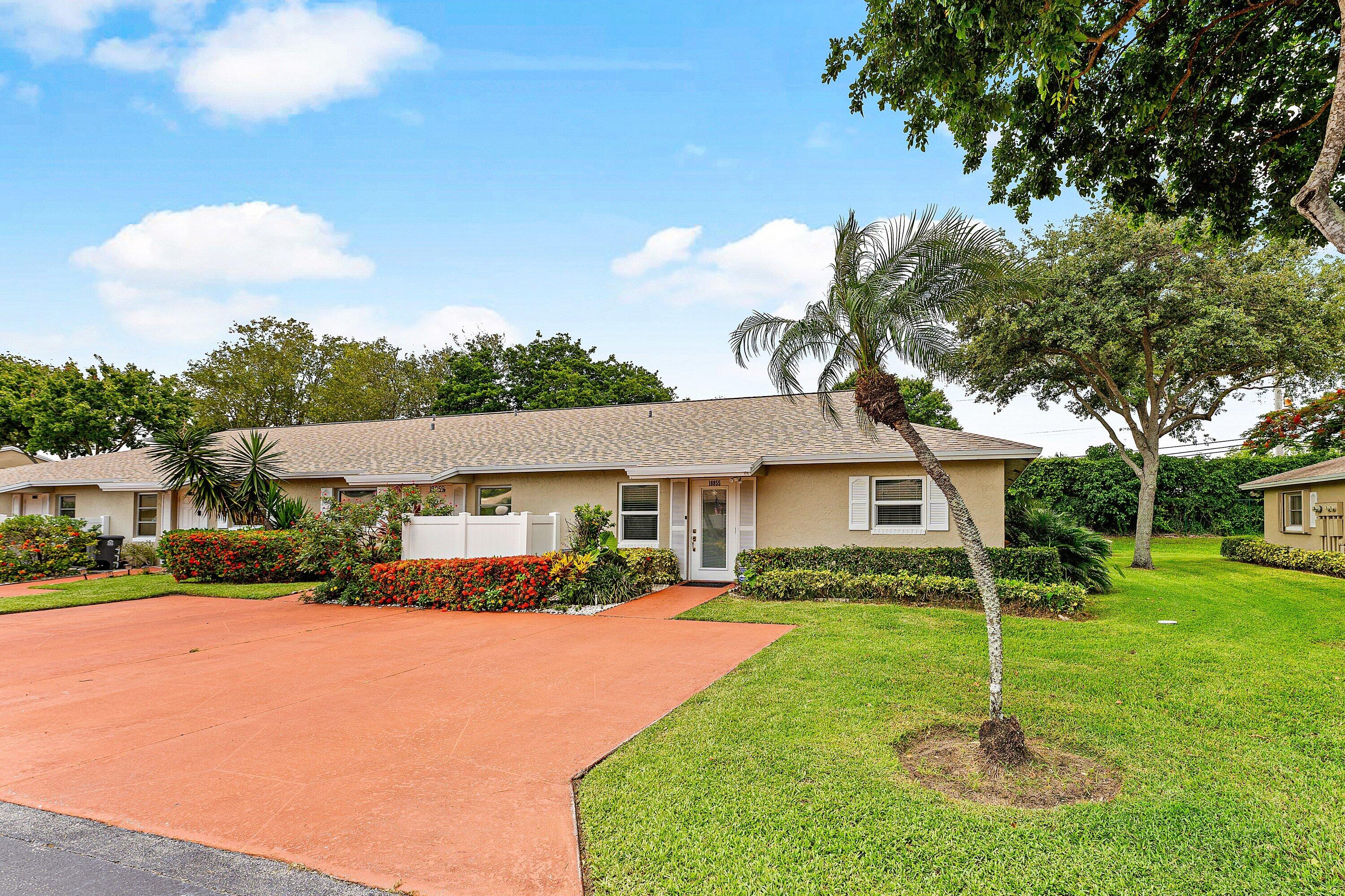Bright, immaculate, 2- bedroom, 2-bath villa is the perfect place to call home. This spacious corner-end villa also has a separate space for an office or den which looks out to the private backyard space. The kitchen has been updated with granite counters, stainless steel LG, Whirlpool and Frigidaire appliances. Large primary bedroom features Marbella tile, marble vanity in master bath, and walk-in closet. There is an abundance of storage in this villa as well as stackable LG washer and dryer. Roof is new (2022) and all windows are impact. Greenleaf subdivision is in the active 55+ community of Whisper Walk.   This community offers everything you could want with 11 lakes, 8 lighted tennis courts, 4 paddle ball/handball courts, 2 pickle ball courts, a basketball court, clubhouse, stage, heated swimming pool, hot tub, saunas, shuffleboard, clubhouse with an office, updated fitness room, library, billiard room, an all-purpose room for card playing and so much more! Centrally located to shopping, restaurants, public golf course, parks, theaters, I-95, Turnpike and all that Boca Raton has to offer!