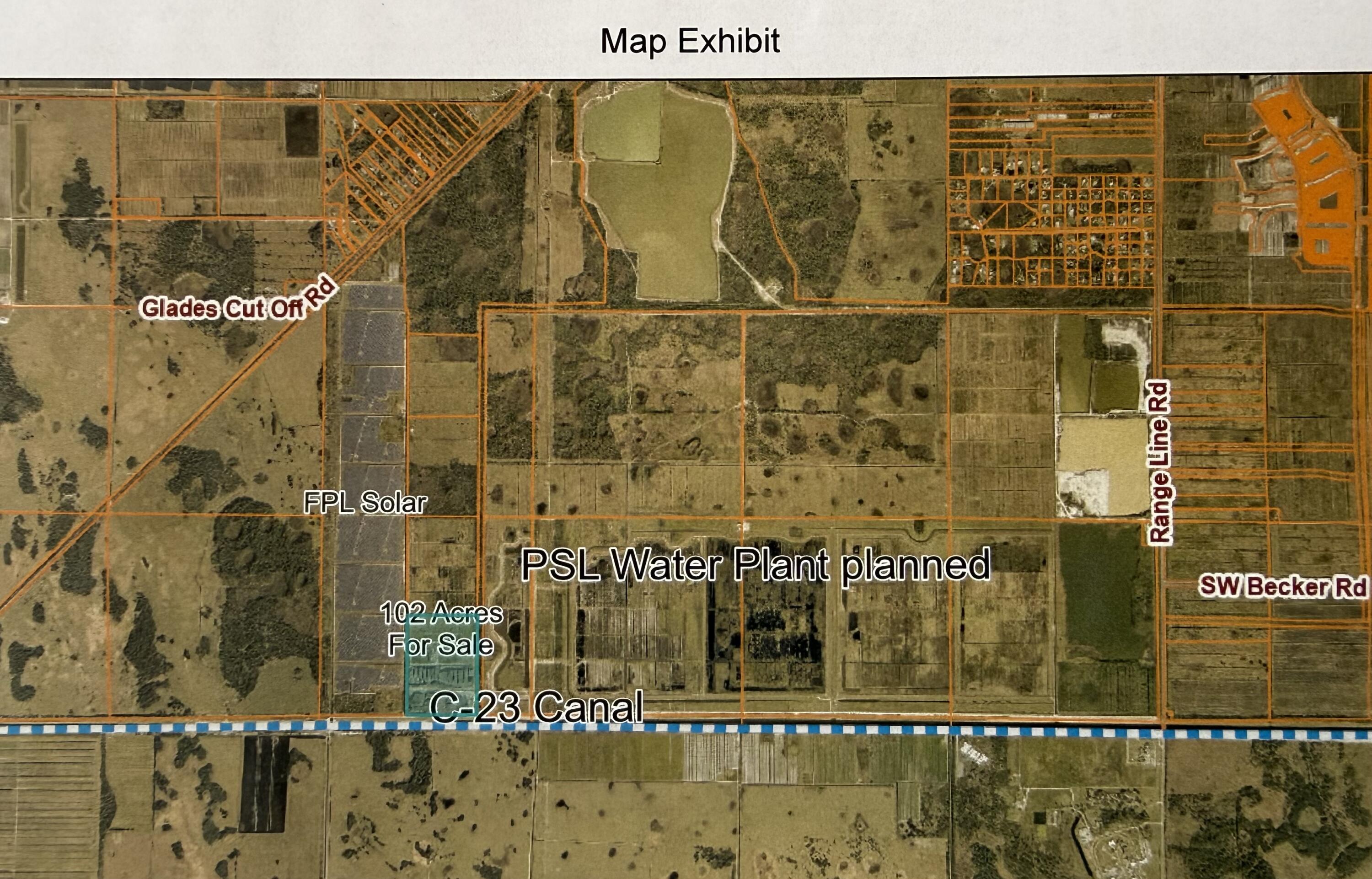 102.42 acres of AG-5 zoned land for sale at $45,000 per acre in Port St. Lucie / St. Lucie County—an exceptional opportunity in an area that is rapidly becoming prime due to ongoing growth and corridor development. This tract is currently being used by Mike's Organic Topsoil, providing premium compost and natural mulch, along with fill and topsoil. That means the land is not only an investment for future demand but also producing value today and is well-suited for buyers looking for continued use or the opportunity to reposition for major uses down the road.  Location & Surroundings: The property is located along the C-23 canal to the south, with Martin County to the south of the canal. FP&L is to the west, the Port St. Lucie future Water Plant is to the east, and AG-zoned land north.   The property is accessible from Range Line Road, and it is conveniently located close to I-95 with easy reach to Martin and Okeechobee Counties. an 800 ft Artesian well flowing out of the ground. The property benefits from strong regional momentum, including projected population increase, fastest-growing corridor activity, and continued city expansion west. The County also has future land needs tied to planning and development. In addition, FP&L is seeking land for solar fields, which adds timely investment potential and long-term demand for large acreage tracts like this. A quality AG-5 tract with current productive use and strong future upside—ideal for investors, land bankers, agricultural users, or energy/solar-related buyers. Buyer to verify permitted uses, zoning requirements, and all development constraints.
