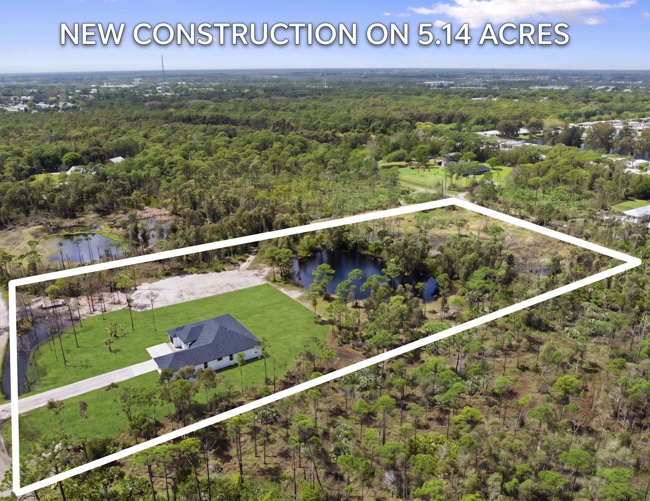 Set on 5 private acres in one of the Treasure Coast's most desirable & growing areas, this brand new residence offers a level of space & flexibility rarely found. At the heart of the property is your own private preserve & pond, creating a natural backdrop that separates the land into two distinct, buildable sections. Each side has its own entrance, allowing for endless possibilities whether it's a guest house, additional residence, or a true multi-structure compound. The home itself is thoughtfully designed with over 2,500 square feet of living space, 4 bedrooms, and 3 bathrooms. Clean, modern finishes, an open layout, and seamless indoor-outdoor flow make it ideal for both everyday living & entertaining. Built with concrete block construction, impact glass, & energy efficient, it offers long term durability & peace of mind. Beyond the home, the land becomes the feature. There is room to create anything from a resort style pool & cabanas to garages, workshops, & space for all your toys. Properties like this don't come up often. It's more than just a home, it's the opportunity to design your own private estate with room to grow.
