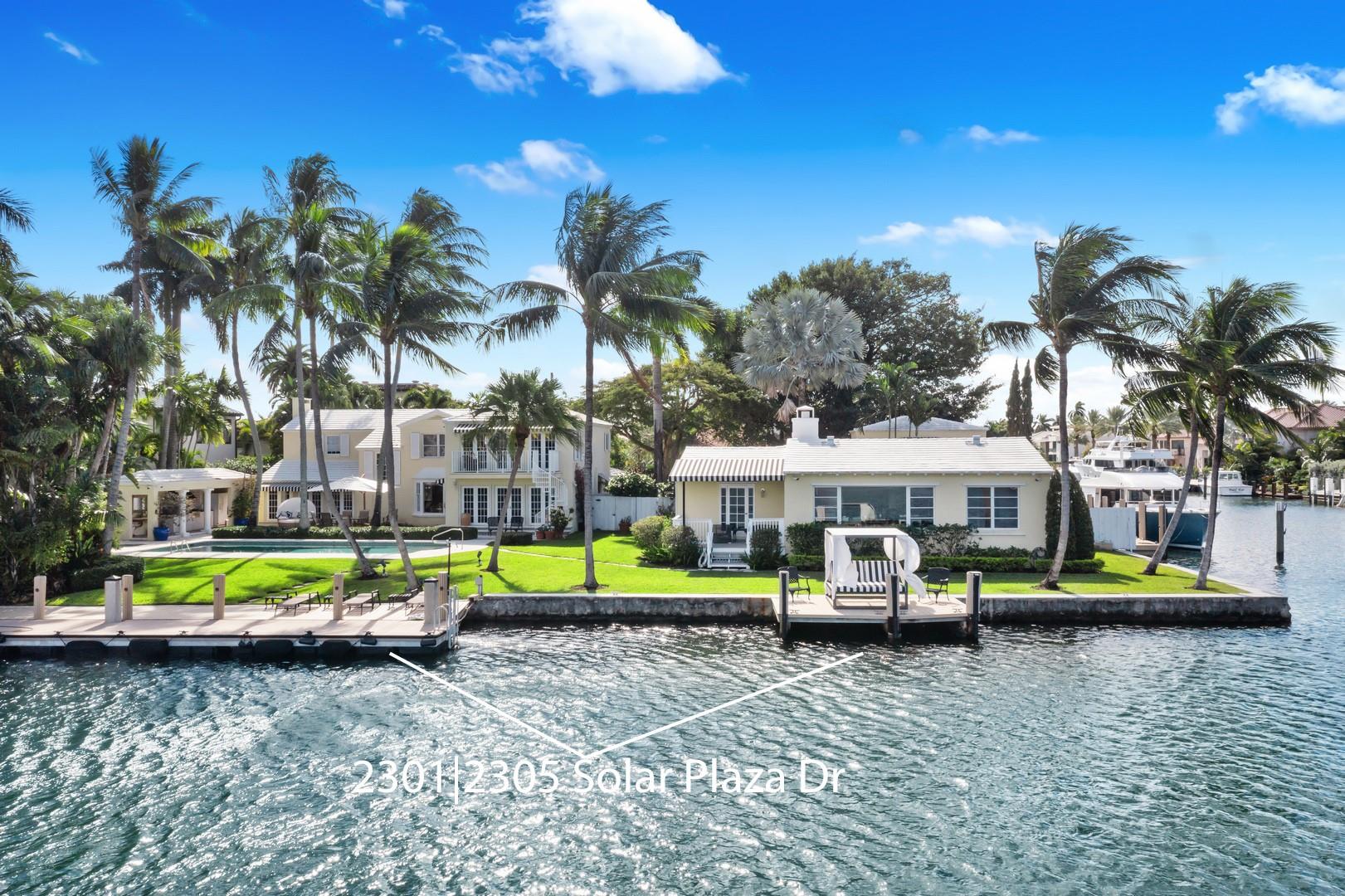 Sunset Lake Deepwater Point Estate Features Wide Water Views | 305± Ft Total Deepwater | 155± Deepwater on Sunset Lake & 150± Ft Deepwater Canal Frontage | Property is Platted as Two Homes So Keep as One or Split the Property | Total Lot Size is 23,135 Sq Ft | 40 Ft Pool | Primary Home is 3,500± Sq Ft with 4 Bedrooms, 5.1 Baths, 2-Car Garage | Guest Home is 2,600± Sq Ft with 3 Bedrooms, 3 Baths, 2-Car Garage | #2305 Folio: 5042-12-08-1040 | #2301 Folio: 5042-12-08-1210 | Primary Key West Style Home Includes Oak & Chestnut & Pine Floors, Pecky Cypress, Formal Dining Rm, Library | Multiple Options: Use the Current Homes, Enlarge or Re-Build the Primary Home and keep the setback "grandfathered" guest home, or build a Mega-Estate | Quiet Idlewyld|Riviera Isles Neighborhood.