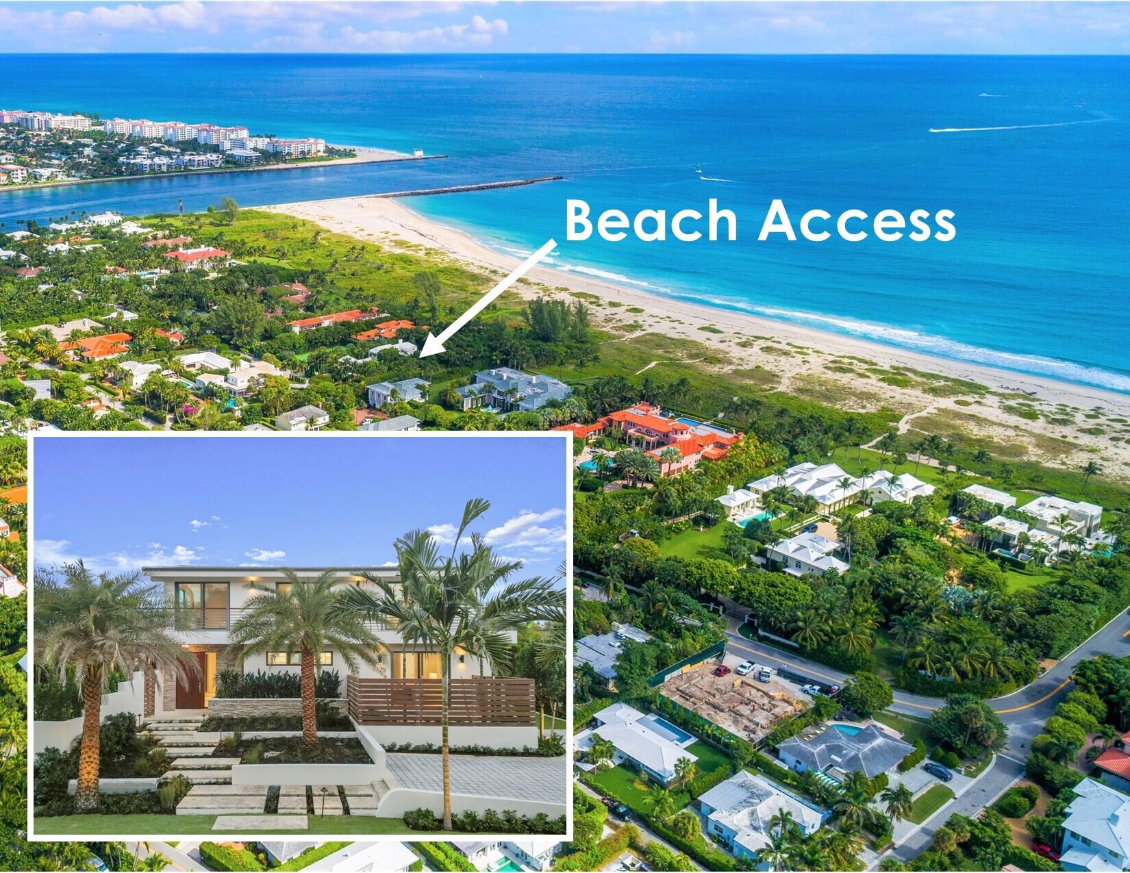 Brand New Construction on Palm Beach on the desirable North end and situated on a large corner lot, just one block from the beach and Lake Trail as well as very close proximity to the Beach Club. Designed with style, innovation, and functionality, this 3512 AC sf & 4934 TOTAL sf, 4 bedrooms & office, 4.1 baths, 2 car garage midcentury modern residence was designed by renowned Palm Beach architect, LaBerge & Menard, & was constructed by the exclusive Palm Beach Builder, Sciame. The gourmet island kitchen with Downsview custom cabinets, designer 2.5'' calcite counters, Viking gas range, professional series Thermador appliances, white oak wood flooring throughout, and custom oak wood stairway. High elevation, 7 ft above sea level. Great open floor plan, designed with lots of natural light. The Master suite on main floor and VIP bedroom upstairs with wrap around balcony, elevator, impact resistant doors & windows, oversized 2nd story balcony, temperature control wine cellar, custom closets, and a full house generator. Latest state-of-the-art smart automation system & wireless devices for iPhone, tablet, etc. Enjoy entertaining with heated saline-water pool/spa and oversized private yard with perimeter hedge & tropical lush landscaping that complement the clean lines of the house.  An extended driveway that can accommodate 8+ car parking spaces is convenient for large gatherings. The entire home is designed to demonstrate the highest level of contemporary finishes & the finest workmanship.