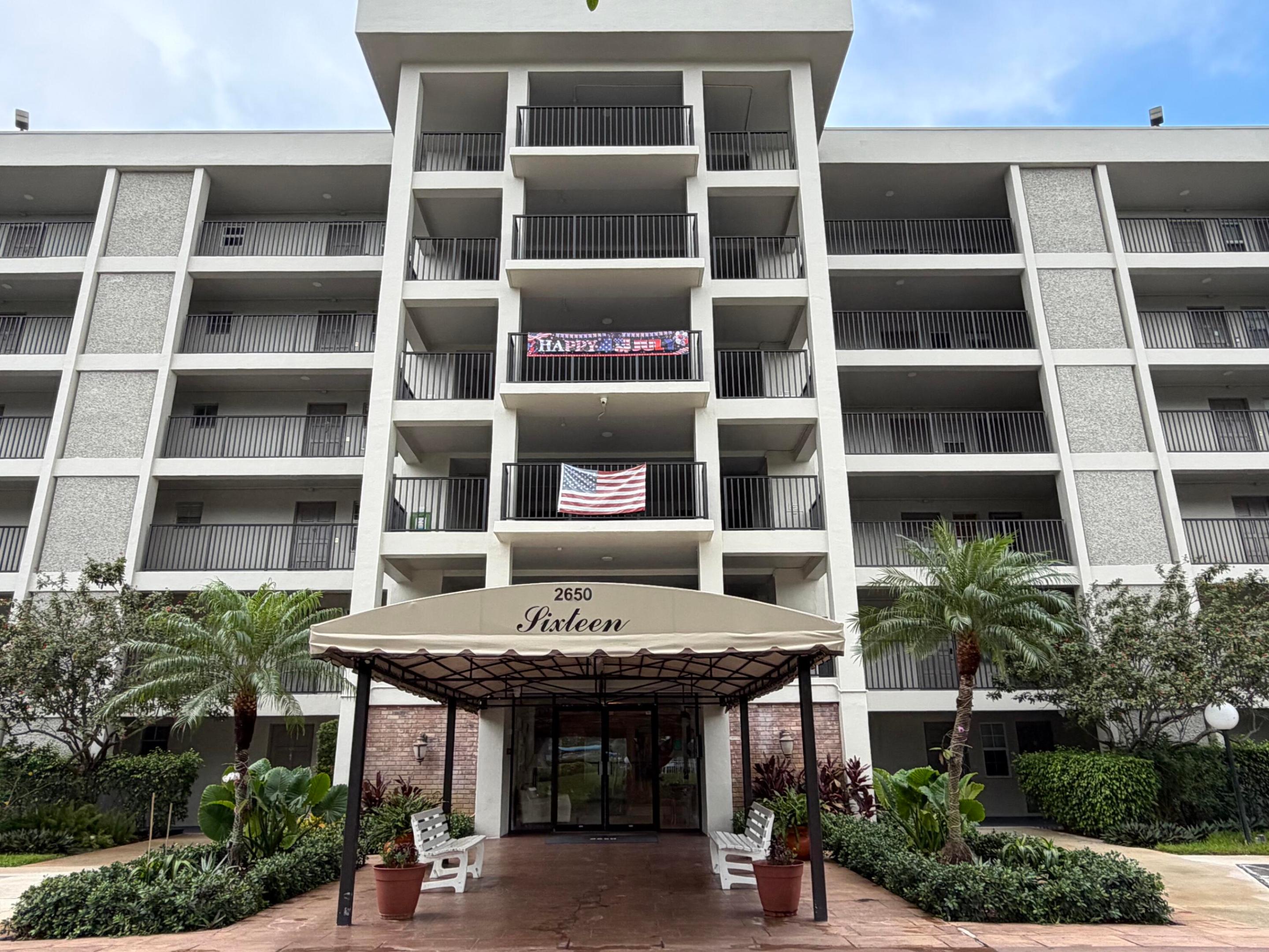 Palm Air Condo on the 2nd floor with 2 bedrooms and 2 baths For Rent.  Freshly painted interior, bamboo flooring in the living room, white kitchen cabinets and granite counters with a stone backsplash.  Bathrooms were remodeled. Master bedroom has a walk-in closet and an additional closet for storage.  New AC, Covered screened patio are additional features. This building is close to 3 community pools, 1 behind the building and 2 across the street.  1 assigned parking space and guest parking offered for an additional car or guests visiting. Only 2 buildings in from Powerline road and near restaurants and stores.