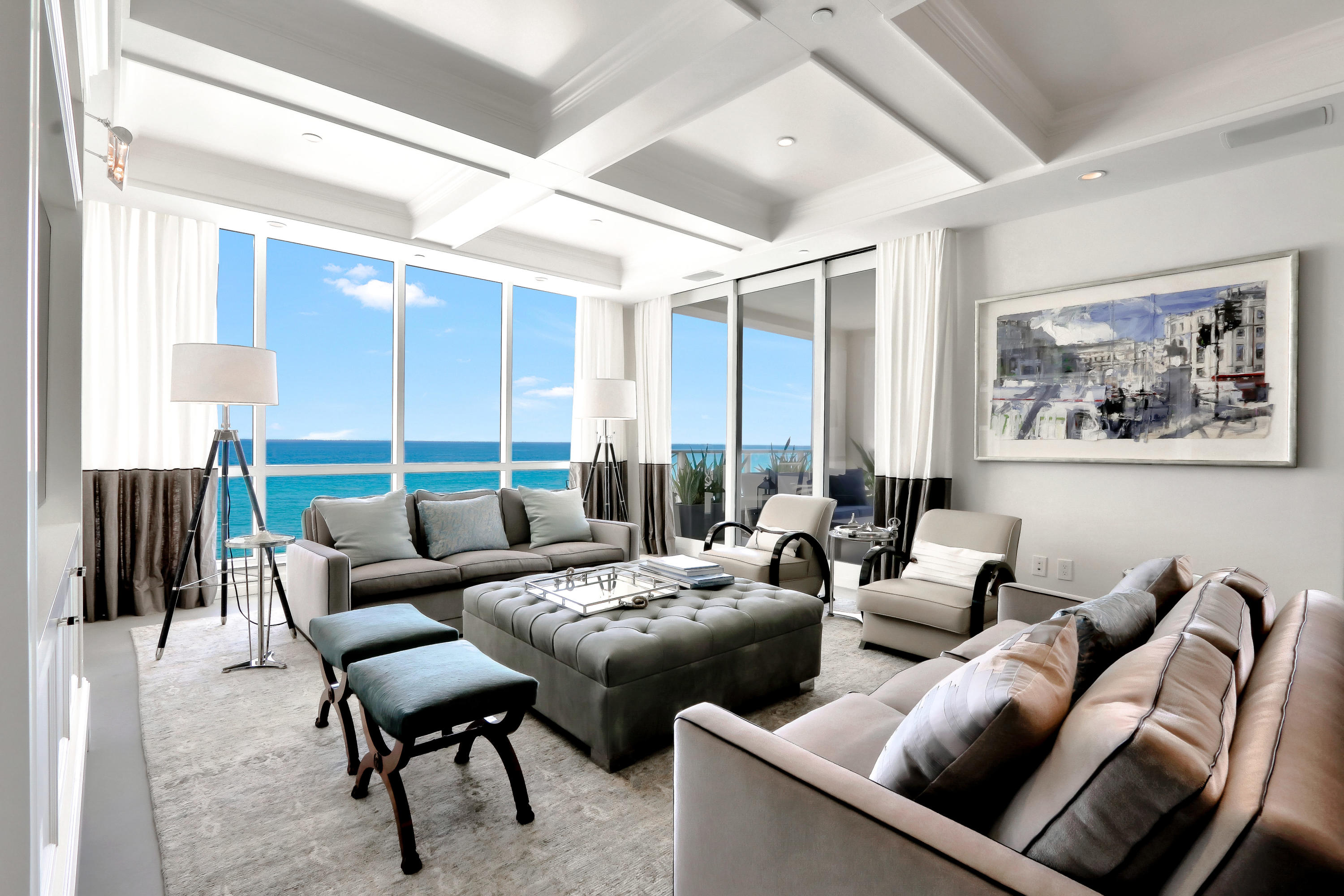 A private newly built enclave, 4001 North Ocean is intimately scaled with only 34  residences located in the exclusive town of Gulf Stream. Designed with a classic modern flair by noted architect Randal Stofft and situated on 300 feet of direct oceanfront, this 4th floor residence offers a lifestyle of carefree luxury. With a light bright atmosphere, this three bedroom en-suite apartment features an open floor plan with combined living/dining punctuated with floor to ceiling windows, an open chef’s kitchen with custom cabinetry and state of the art appliances all offering spectacular ocean views. Awake to the rising sun in the sumptuous master suite with spa like master bath that gives way to a large private balcony with sweeping ocean views. Interiors, professionally designed by award win ning  designer Kristin Paton, feature beautiful millwork and finishes that are executed with highest degree of perfection. A tranquil pool/spa, dual dune access to beach, ocean facing fitness center,  and deeded two car parking add to the allure of this magnificent offering.  Pet friendly.