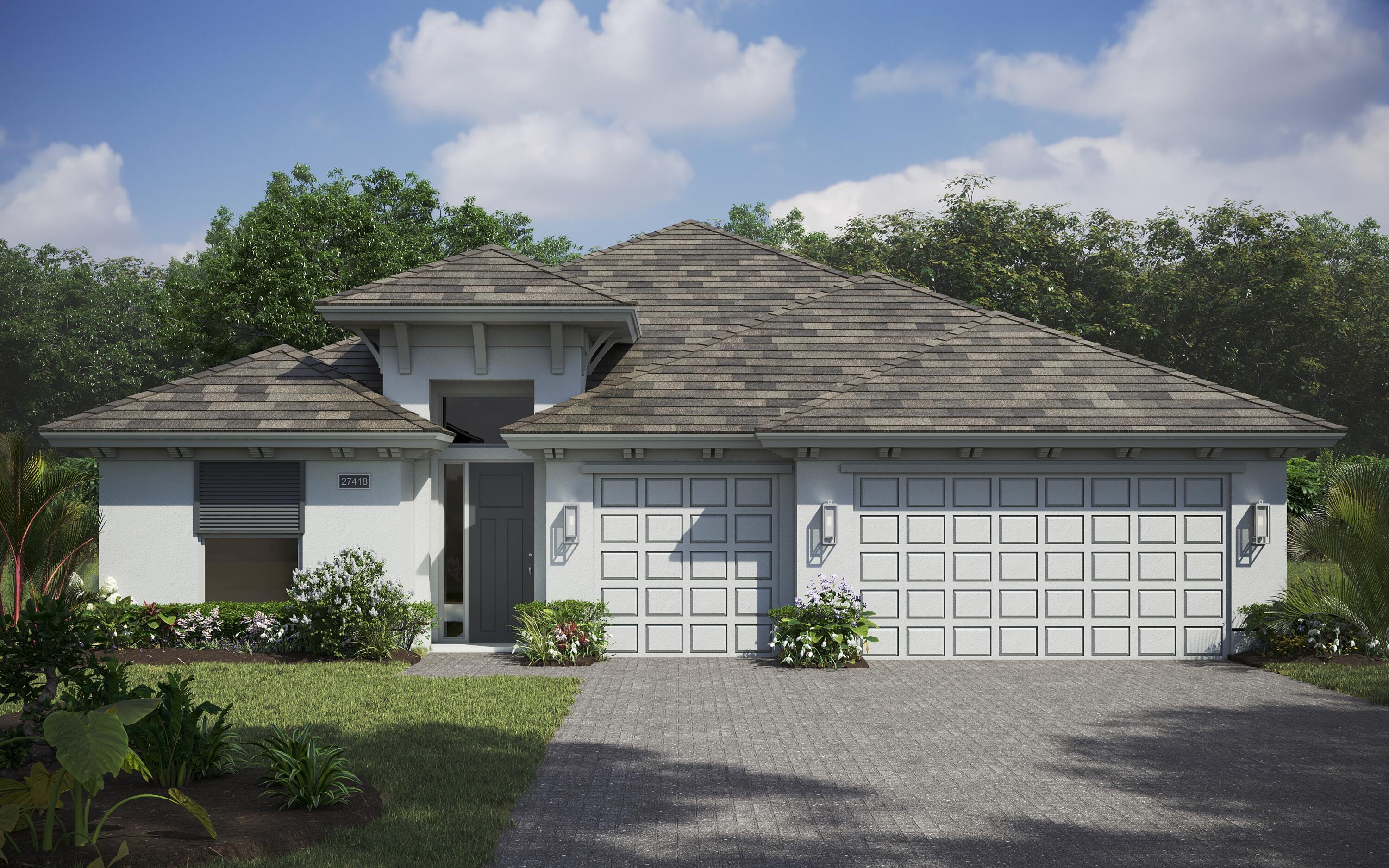 Discover refined coastal living in the Cordella Grande. This elegant home offers 2,190 square feet of air-conditioned space, featuring 3 bedrooms, 3 bathrooms, a den and a spacious 3-car garage. The gourmet kitchen is standout, equipped with a stainless-steel microwave/oven combo. sleek hood above cooktop, upgraded cabinetry with soft-close and dovetail finishes, crown molding, quartz countertops and a stylish backsplash. Throughout the home, wood-look tile flooring adds warmth and durability. Architectural enhancements include a coffered ceiling in the foyer, dining & great room and a transom window in the dining area. Set on a generously sized homesite.
