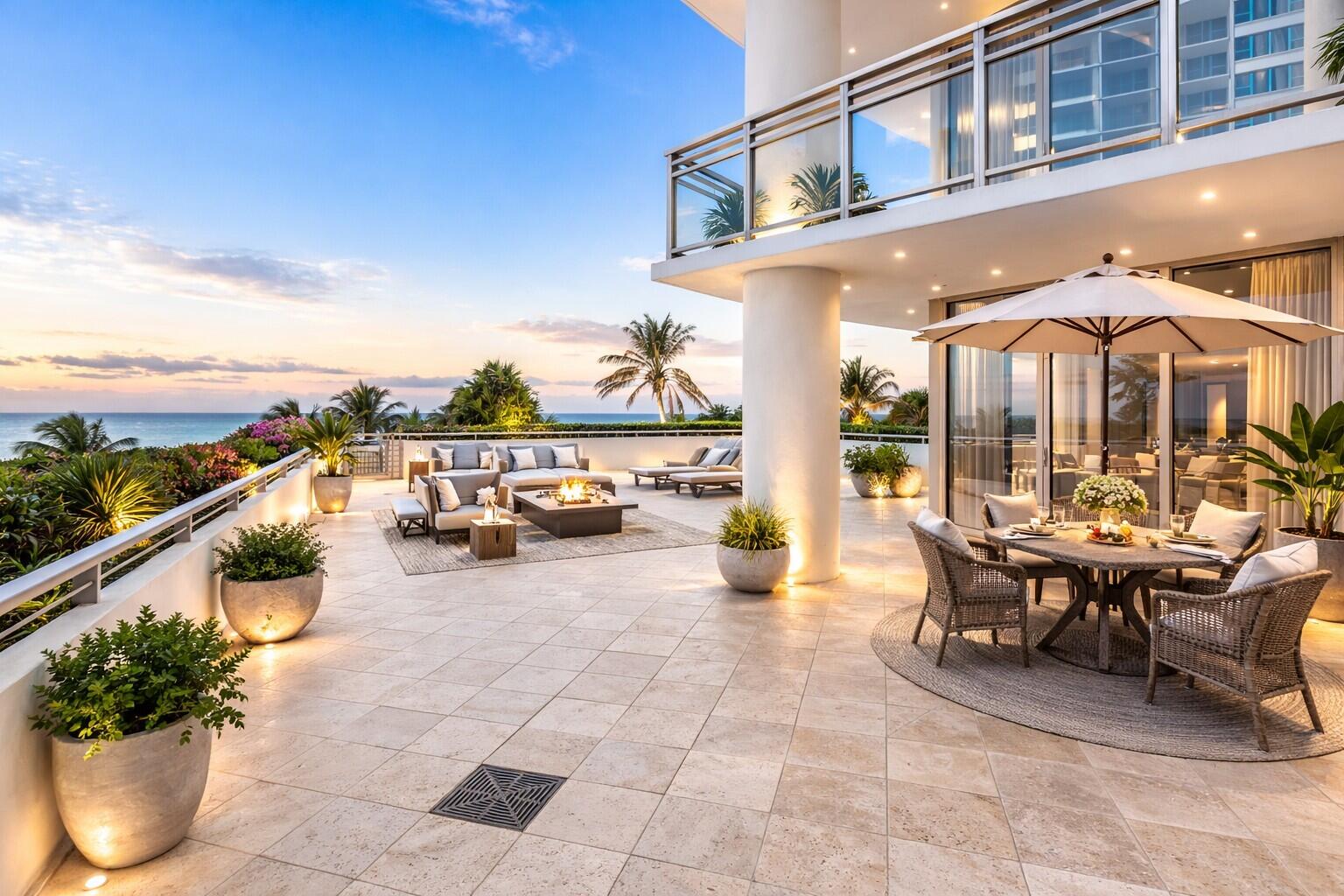 Residence 402 at the Diplomat Residences an offering that truly stands alone along the Hollywood coastline. This is not just a luxury condo, but a rare opportunity to own a residence that delivers the full lifestyle of a 5-star resort combined w/ the privacy of home. The Hotel has recently undergone a multi-million-dollar renovation, further elevating the experience & enhancing the value of ownership. Residents enjoy exclusive access to hotel-level amenities... room service, resort-style pools, private cabanas, a full-service spa, & multiple on-site restaurants creating a seamless lifestyle that few properties in S. Florida can offer. This is more than a luxury residence; it's a lifestyle reserved for those who expect the experience of a 5 star resort in the comfort of their own home. What makes this truly incomparable is its extraordinary nearly 3,000 sq ft private oceanfront terrace, one of the largest of its kind, complete with a private staircase leading directly to the sand.   Designed for those who love to entertain, this expansive outdoor space becomes an extension of the home, perfect for hosting gatherings, enjoying sunrise views, or creating your own private beachfront retreat.