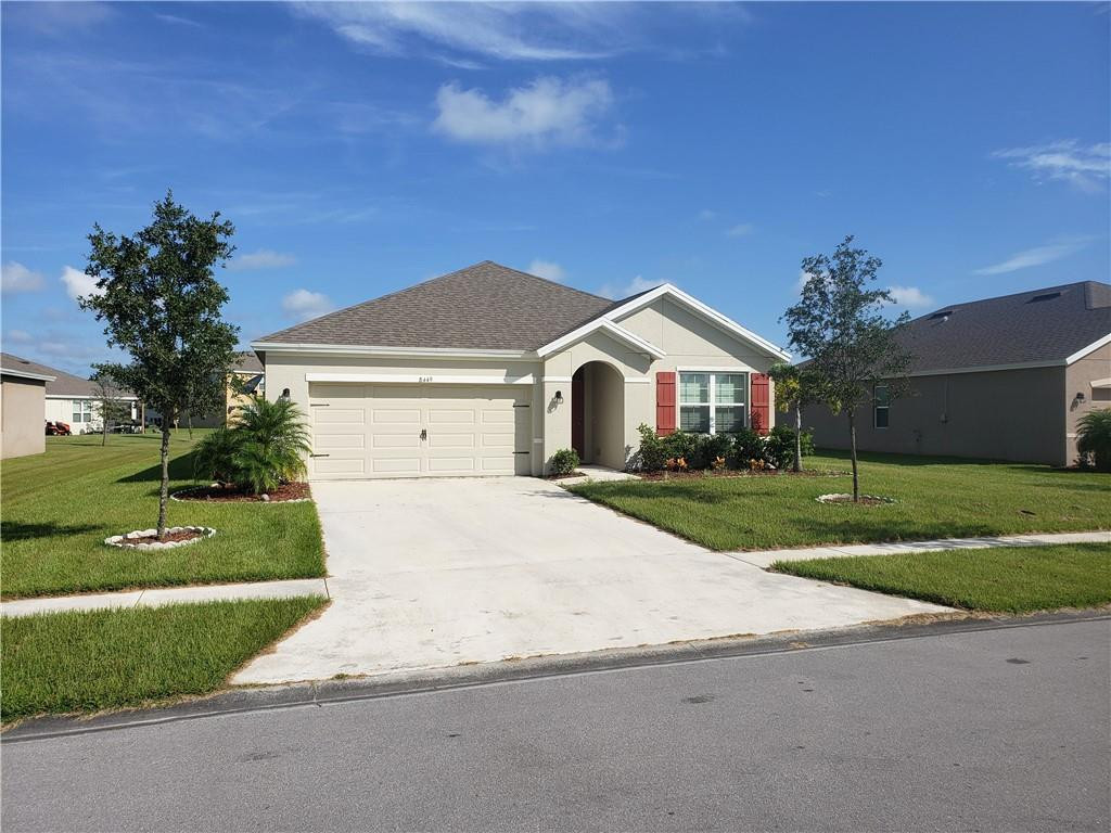 Beautiful 2018 built concrete block home has 3 bed rooms, 2 full bath rooms, 2 car garage and covered patio. Gated community, Family friendly open concept design home, high ceilings, The Kitchen has Stainless steel appliances, a large island and walk in pantry.  Indoor laundry room.  Split bed room design,  Big master bed room with walk in closet,  the large master bath room offers dual sinks, a shower, lining closet, private water closet, covered front porch. Storm Shutters. Well Pump for Lawn Irrigation. Easy access to I-95.