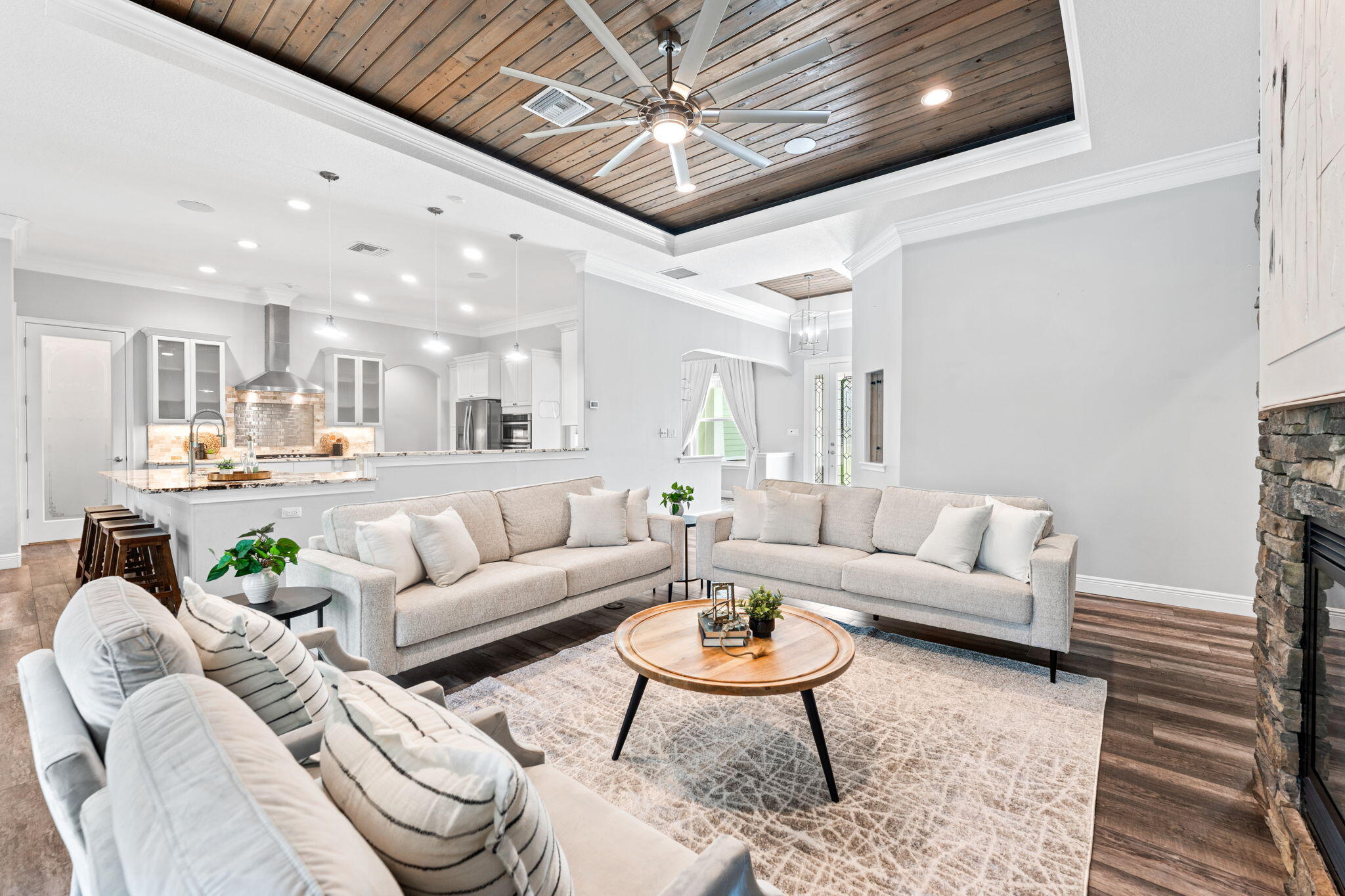Exceptional custom home on fenced 1.15ac in Oak Grove Estates. This 3BR+office/4BR, 3BA home spans 2,292sf w/Impact windows, luxury vinyl flooring, custom ceilings & premium finishes. Open floor plan has a living room w/stone fireplace, dining room, office & gourmet kitchen. Whether entertaining friends or preparing a meal for family this kitchen is a chef's dream. Boasting luxury granite countertops, ceiling-height cabinetry, professional gas cooktop & more. The split plan has an In-Law suite w/cabana bath & a Primary retreat w/walk-in closet safe room, spa-like bathroom w/ dual vanities, water closet & rain shower. The resort-style backyard has a screened lanai w/outdoor kitchen, kegerator, heated saltwater pool w/lounge shelf, firepit & bamboo privacy screen. Don't miss out. Call today!