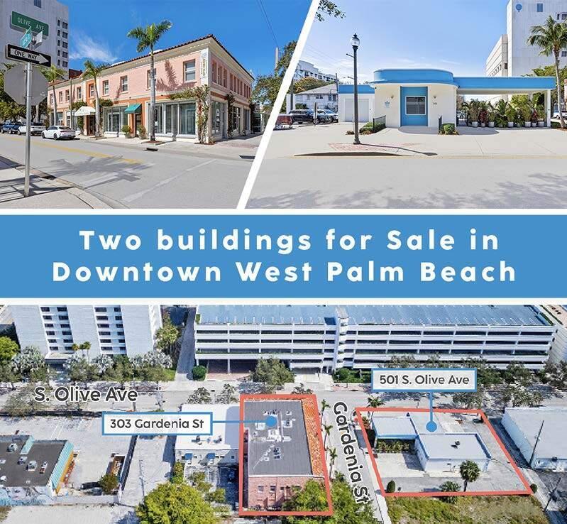 303 Gardenia and 501 S Olive are being sold together

Landmark Commercial Realty Advisors is pleased to present 303 Gardenia St and 501 S Olive Ave an incredible opportunity to purchase TWO buildings in the heart of downtown West Palm Beach, Florida.

The Properties offer incredible opportunity for a covered land play with existing in place cash flow through retail and residential tenants and with the underlying development opportunity allowed in the zoning district. Both Buildings have a 10 story height limit and a FAR of 2.75. 303 Gardenia St

- A two-story mixed-use building. First Floor consists of 5 retail/office units and 2nd floor consists of 7 residential units.

501 S Olive Ave

- Situated on 0.20 acres, features a fully built-out office and unique building footprint for existing and future uses.