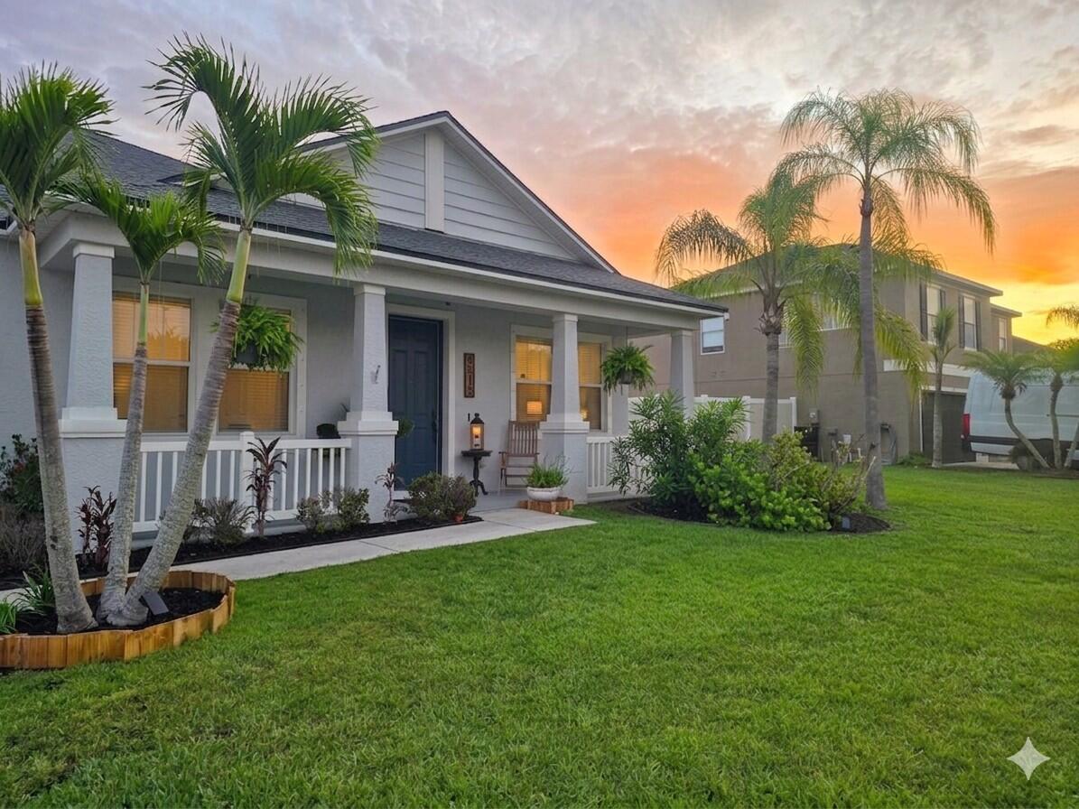 Located in one of Torino's most desirable and quiet communities, this well maintained 3 bedroom, 2 bath home features light filled living, thoughtful upgrades, and a peaceful Florida setting. The freshly painted interior features luxury plank flooring, recessed lighting, neutral finishes, ceiling fans in every bedroom, and an open flex space currently used as a home office. Major updates include a BRAND NEW ROOF (MAY 2026), shaker style kitchen cabinets (2025) with custom hardware in pristine condition, and a well maintained HVAC system under five years old (SEPT 2021). The open living area is centered around a stylish electric fireplace with a wooden mantel, creating a warm focal point that's great for nighttime entertaining. The spacious primary suite includes a walk  in closet, while a split bedroom layout provides privacy from the secondary bedrooms. Classic bathroom vanities and mirrors enhance the home's timeless, move in ready appeal. Additional features include a two car garage with heavy duty custom shelving, a screened patio, and an open backyard bordered by neighboring fenced yards for added privacy. Beyond the yard, a peaceful greenway attracts Florida birdlife, offering a serene backdrop for morning coffee, sunrise views, and outdoor relaxation. Conveniently located near beaches, shopping, dining, and everyday essentials, this Torino home combines comfort, privacy, and value with a low HOA of just $43 per month.