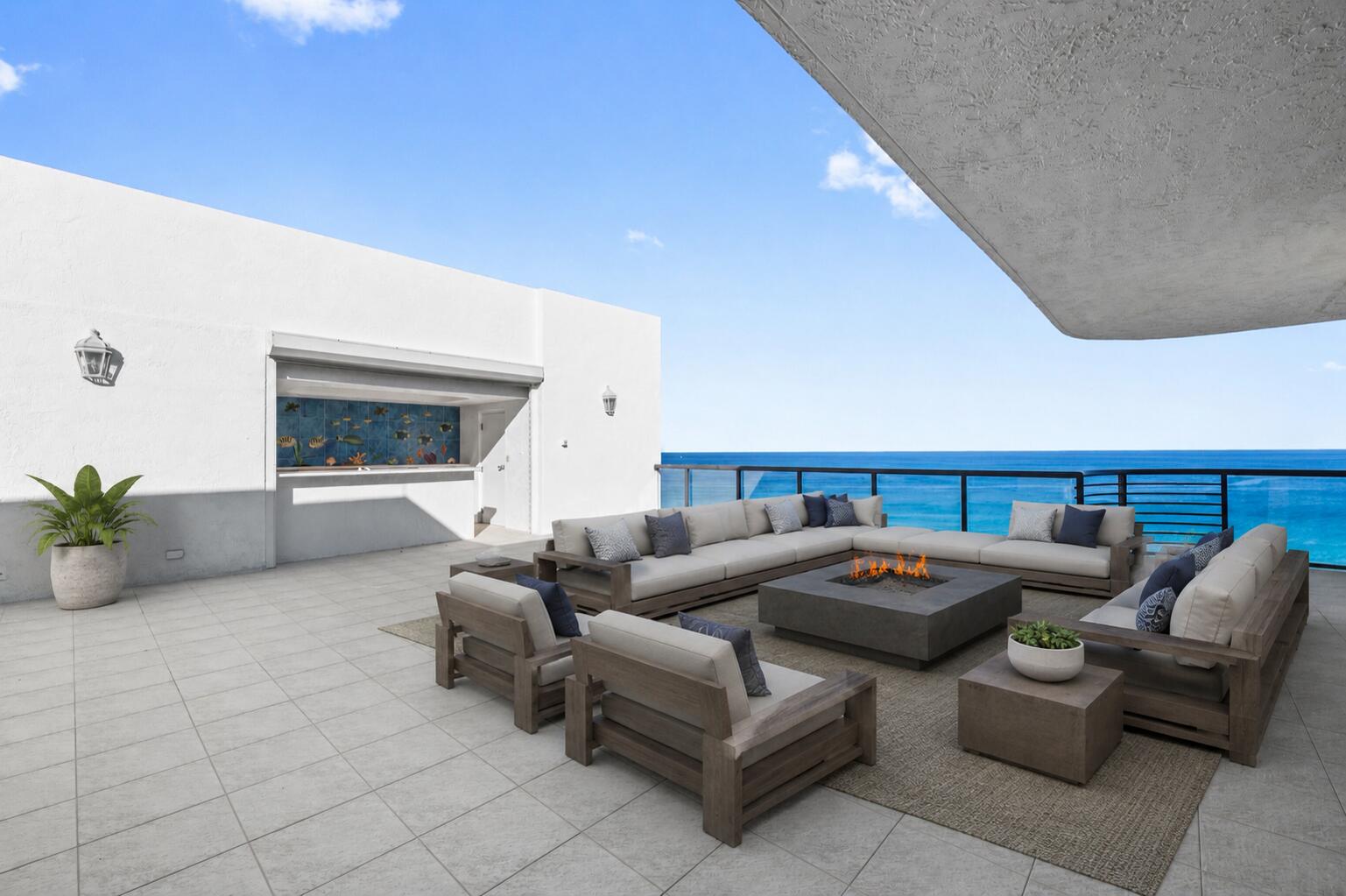 Visit a True Penthouse in a fabulous building, with the most direct and private Ocean & Intracoastal views possible;  a tremendous, private rooftop terrace, and private cabana/bar in addition to fantastic balconies facing both ocean and Intracoastal; offered with multiple large storage rooms for exterior furniture and party supplies; Approx 9ft interior ceilings throughout the large residence; newly installed impact glass door walls offering captivating and private 'forever' water & city views; 2 garage spots; interior storage,  wine locker, beach locker ...fully staffed and newly renovated, elegant building -with best amenities and wide footprint, ample guest parking, excellent fitness center, cabanas and dockage sold separately as avail; walk to fine dining.  Call for a complete list!