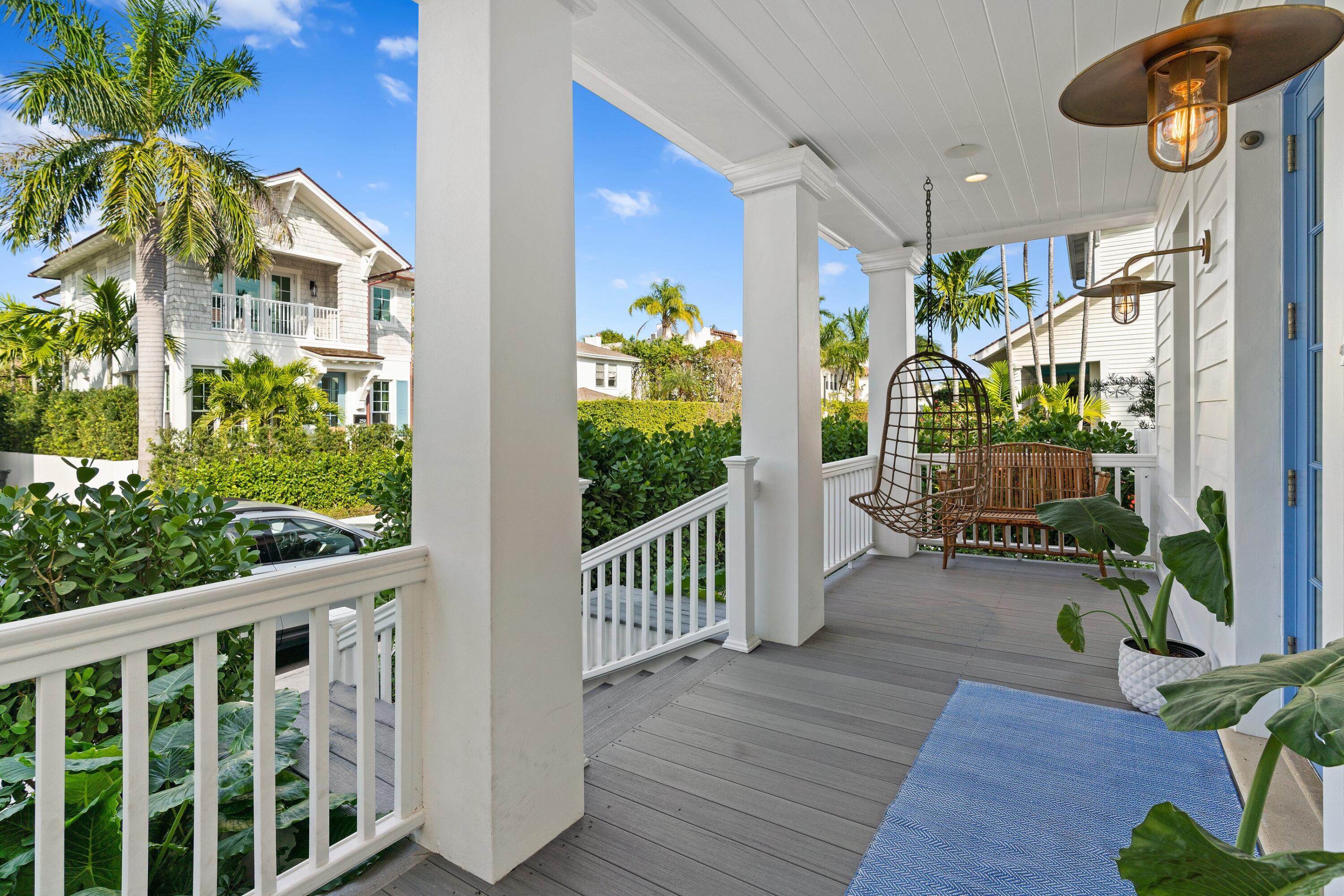 Located just two blocks from the ocean and one block from the Intracoastal, this 3-bed, 3-bath home embodies the beauty of Palm Beach living. Enter the house from the front porch into an open-floor space that includes a living room, dining area, wet bar, pantry with washer/dryer, storage, one bedroom and bathroom, and newly renovated kitchen. The second floor includes a master suite with master bath, sitting area, and two walk-in closets, as well as a third bedroom and bathroom with a walk-in closet. With new landscaping and painting, new fence, and new central A/C, this island gem features hardwood floors, back patio, driveway, garage, storage shed, impact glass, sound and security systems, wine refrigerator, and sprinkler system. The house is lightly lived in and meticulously maintained.
